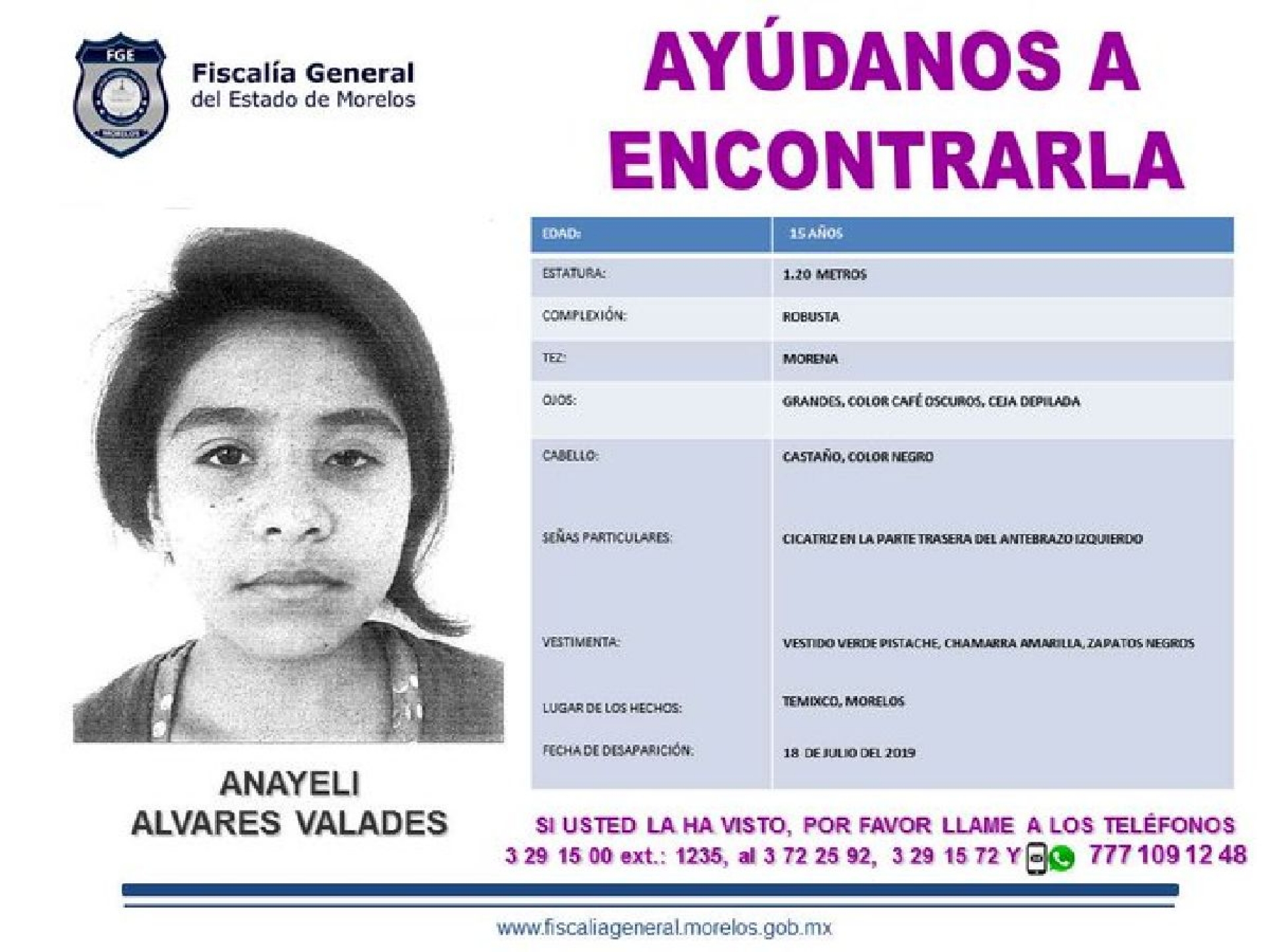 Buscan a una adolescente que desapareció en Temixco