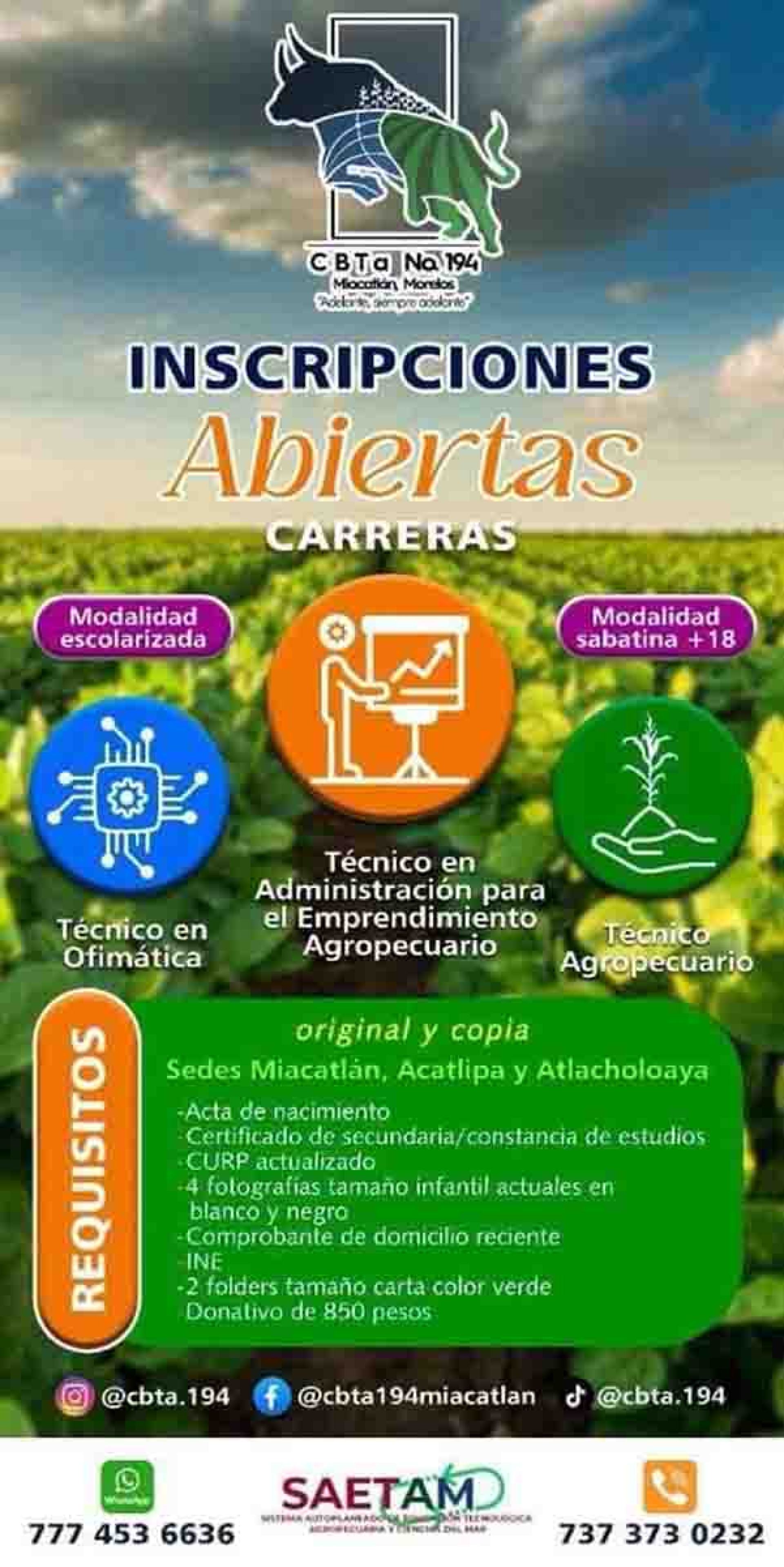 Mantiene el CBTa 194 abiertas sus inscripciones