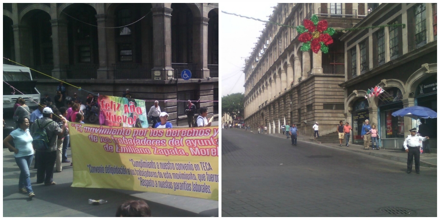 Trabajadores del Ayuntamiento de Emiliano Zapata bloquean calles en el centro de Cuernavaca