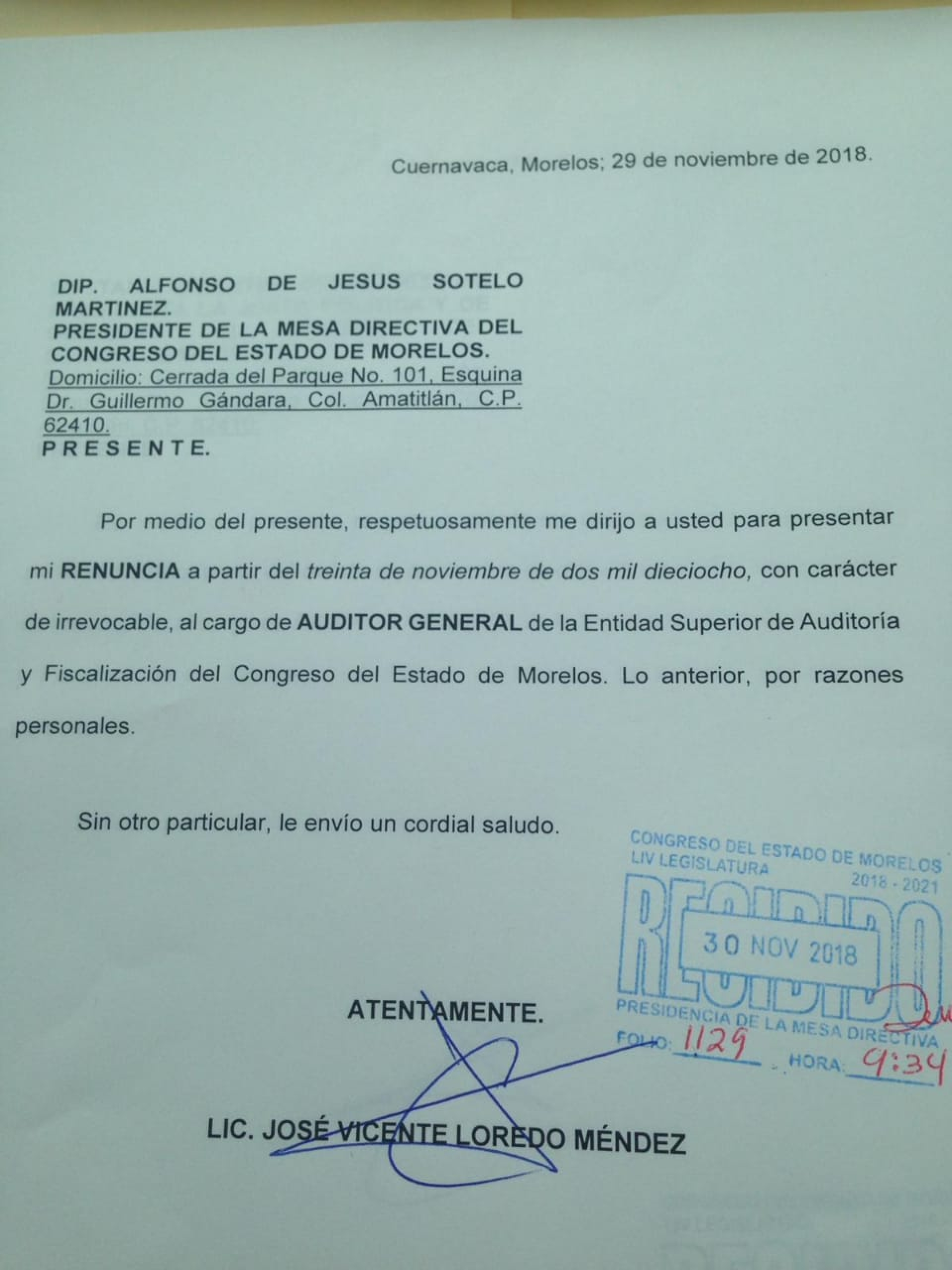 Presenta titular de la ESAF su renuncia al cargo