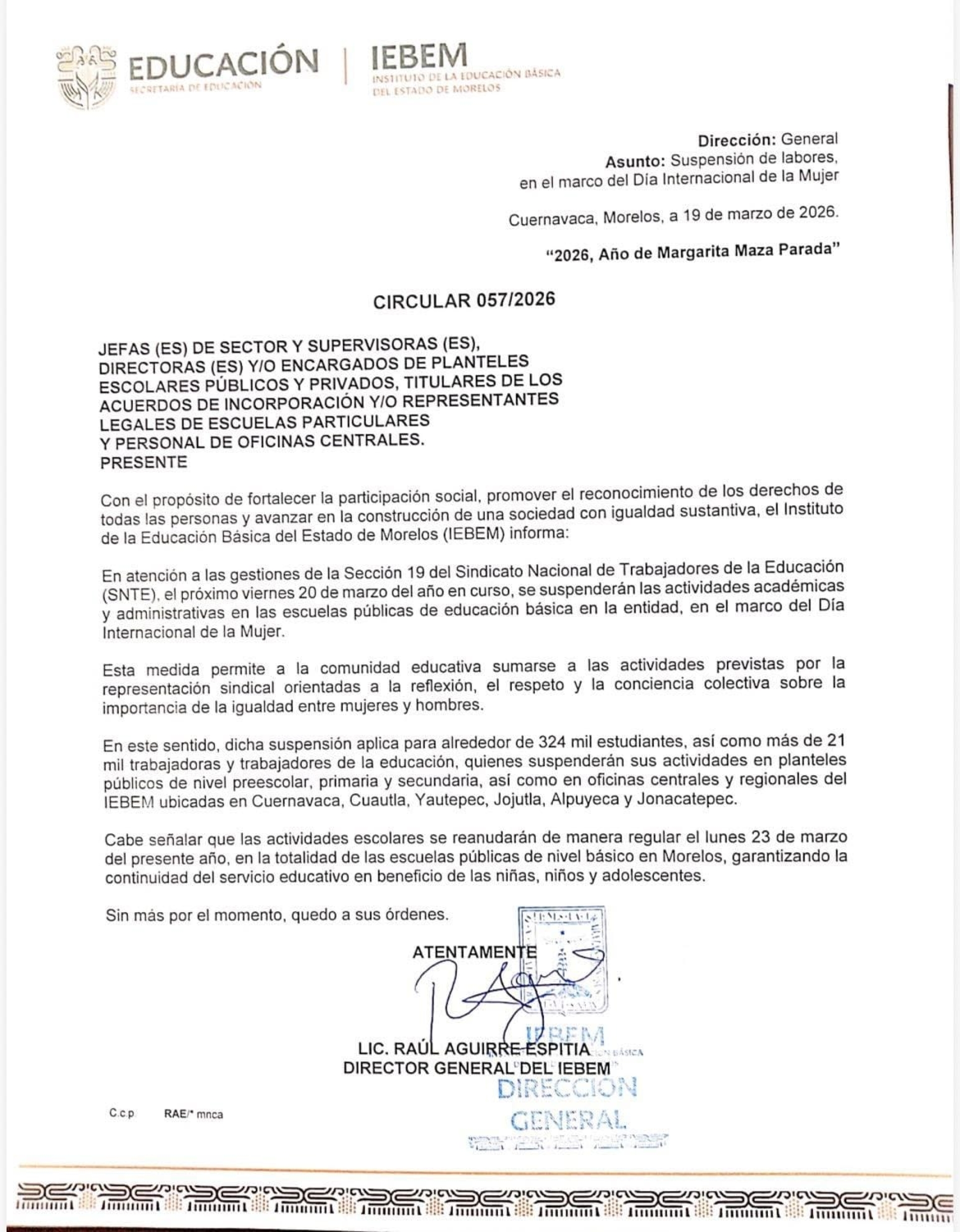 No habrá clases este viernes en nivel básico