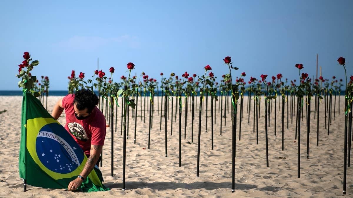 Realizan homenaje con rosas a victimas fallecidas por COVID en Brasil
