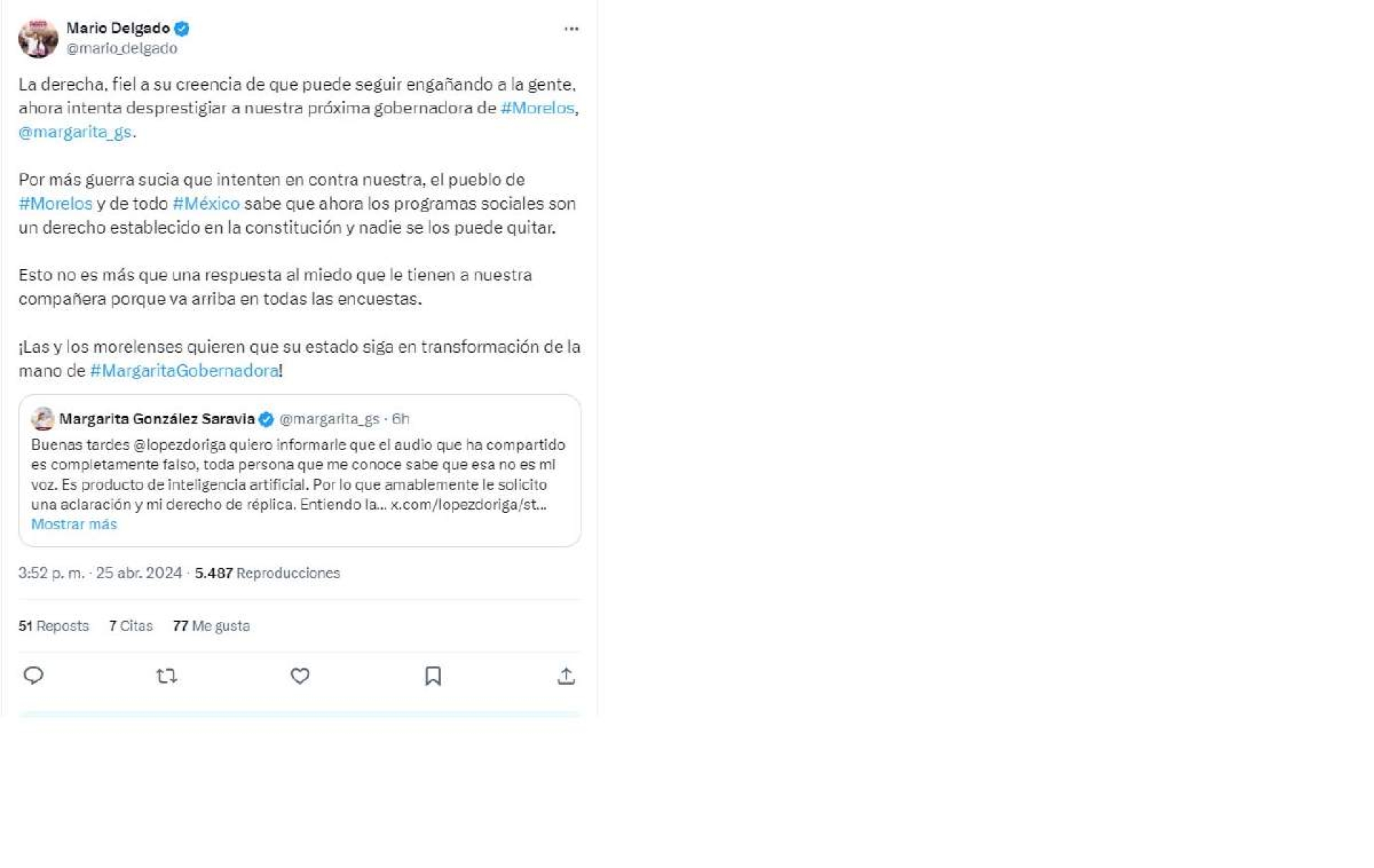 Sigue guerra sucia contra Margarita González Saravia, denuncia Morena