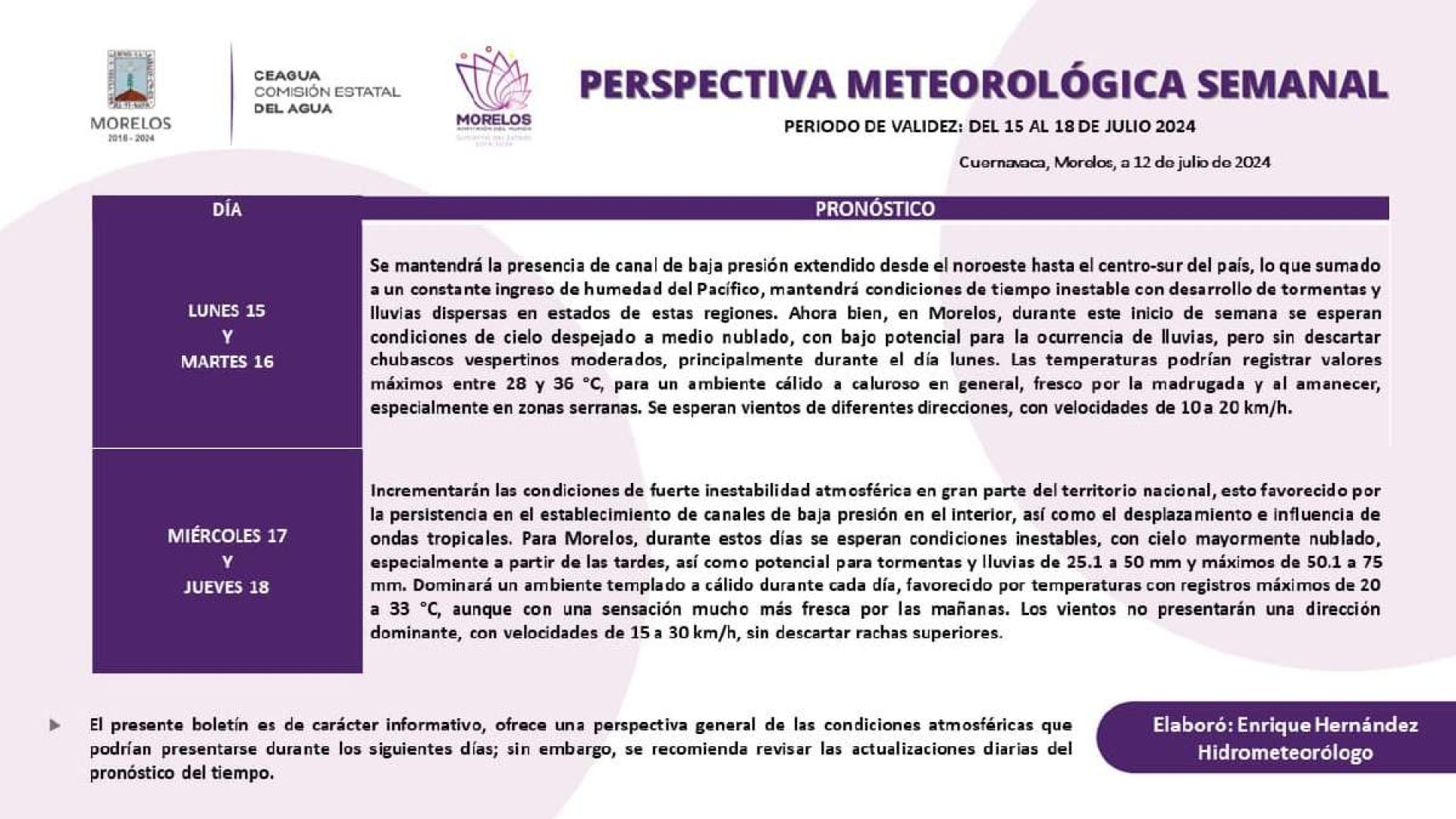 Seguirá lloviendo en Morelos