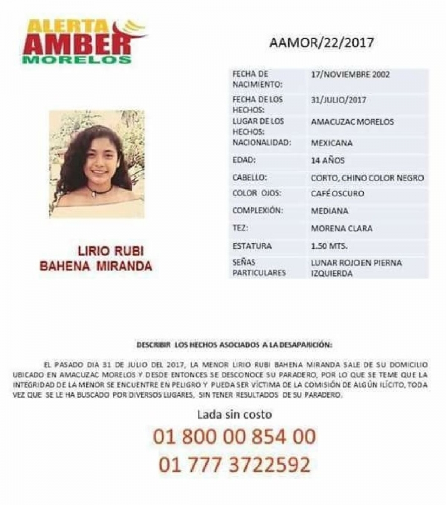 Buscan a una adolescente que desapareció en Cuernavaca