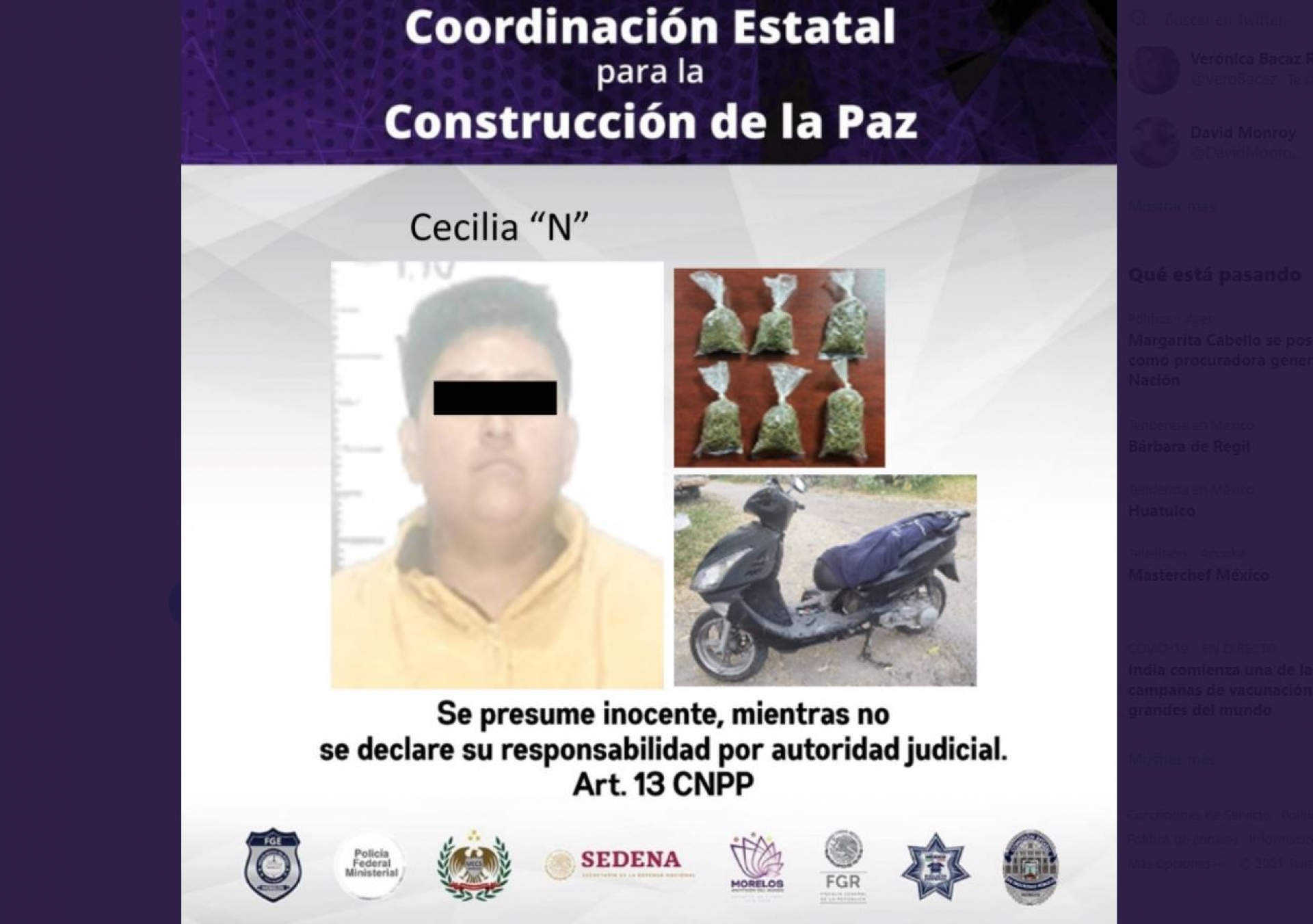 Arrestan a una joven en poder de marihuana