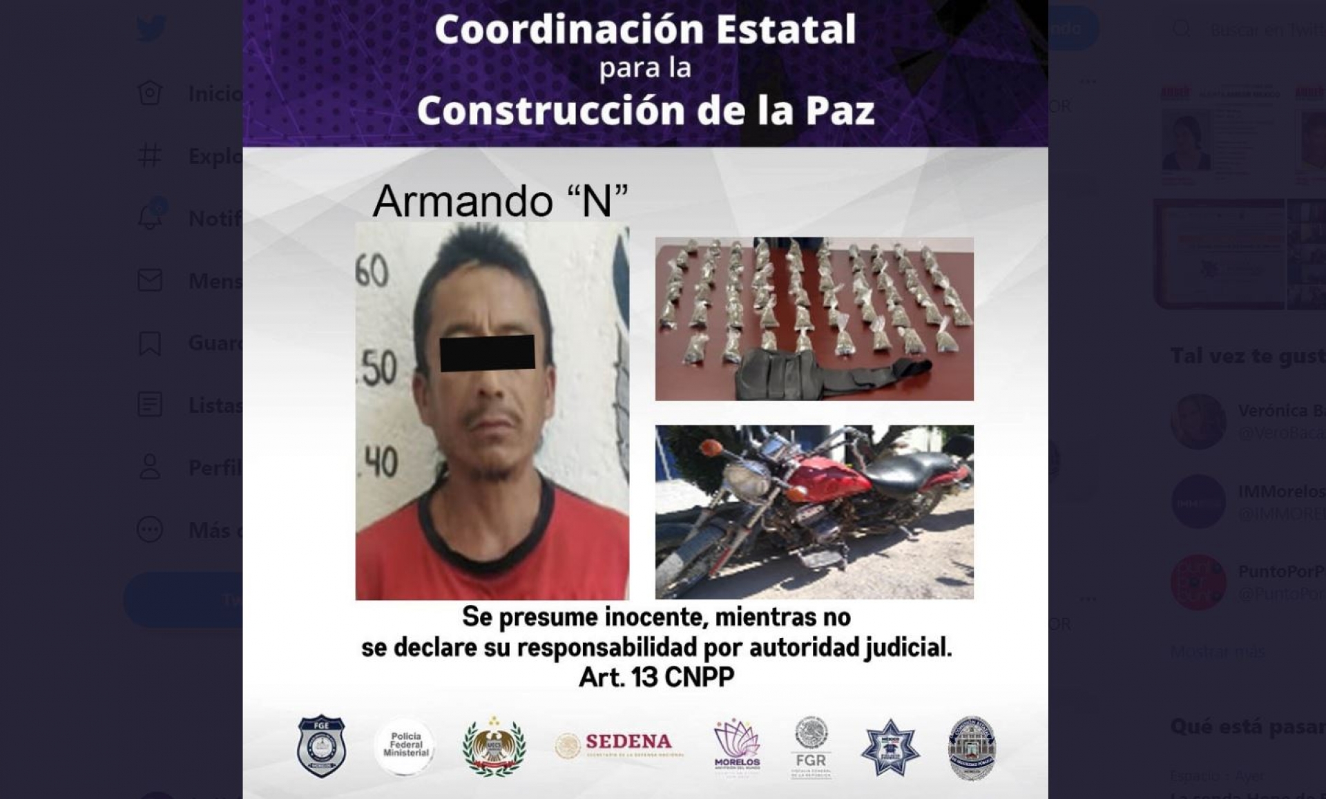 Lo descubrieron en poder de 58 bolsas de marihuana