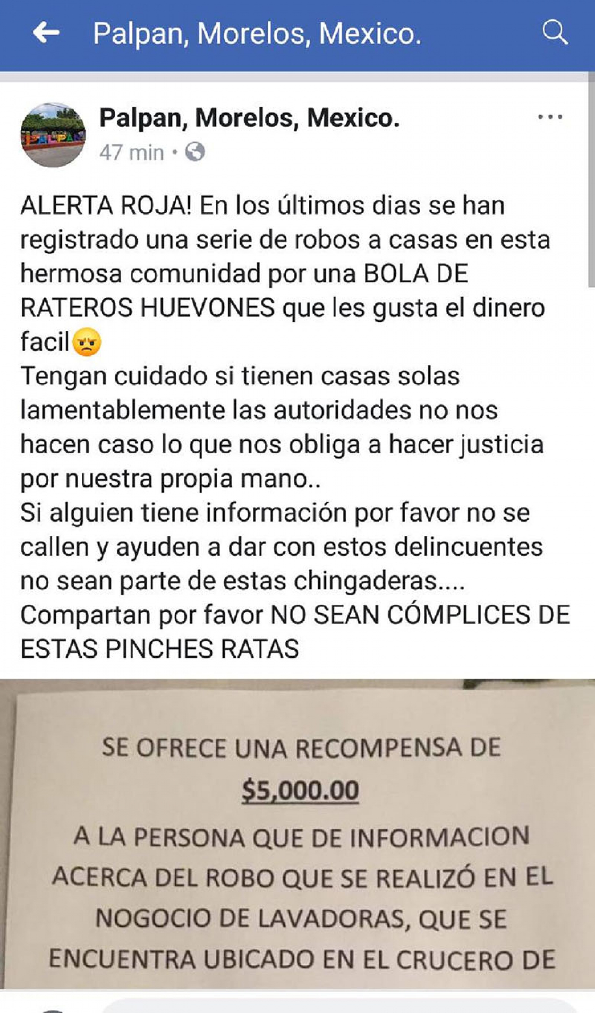 Habitantes de Palpan harán justicia por su propia mano ante ola de robos