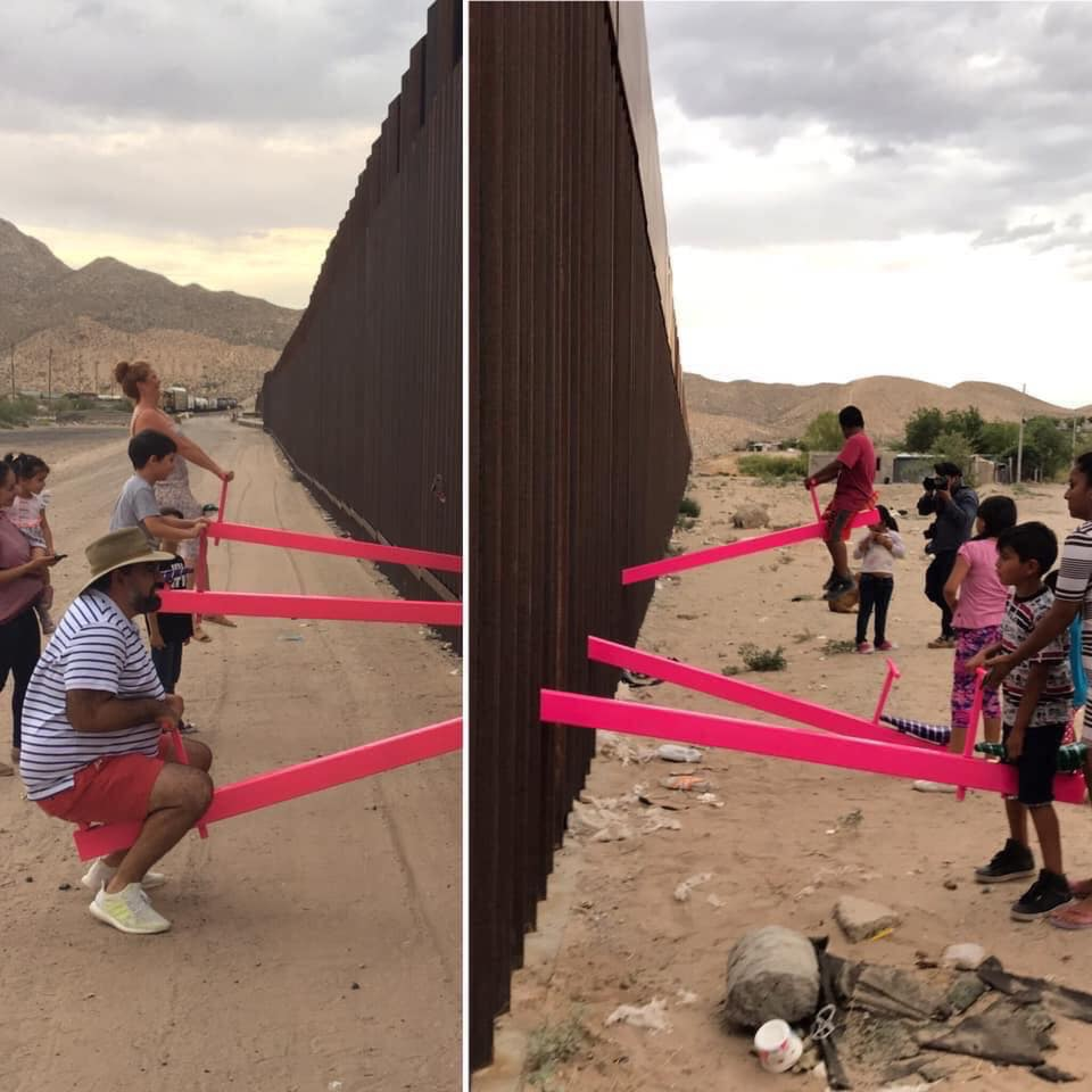 VIDEO: Sube y baja entre frontera de México y Estados Unidos alegra a niños