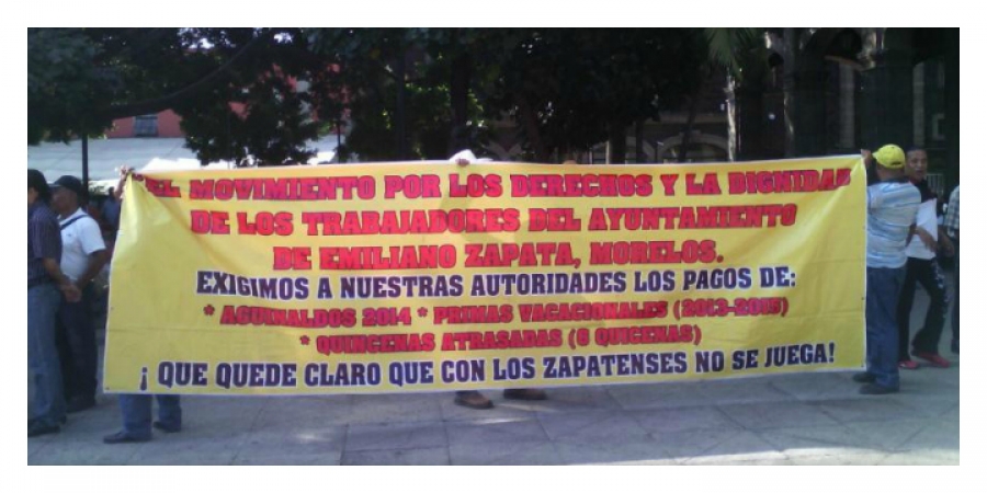 Protestan en Cuernavaca trabajadores del Ayuntamiento de Emiliano Zapata