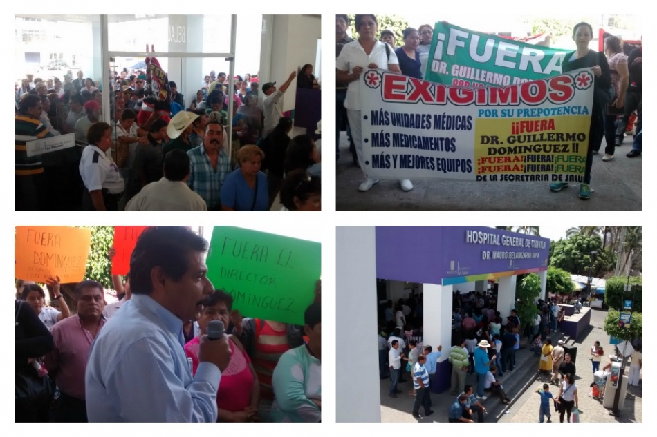 Encaran pacientes y médicos del Hospital General de Cuautla a Patricia Mora durante la protesta