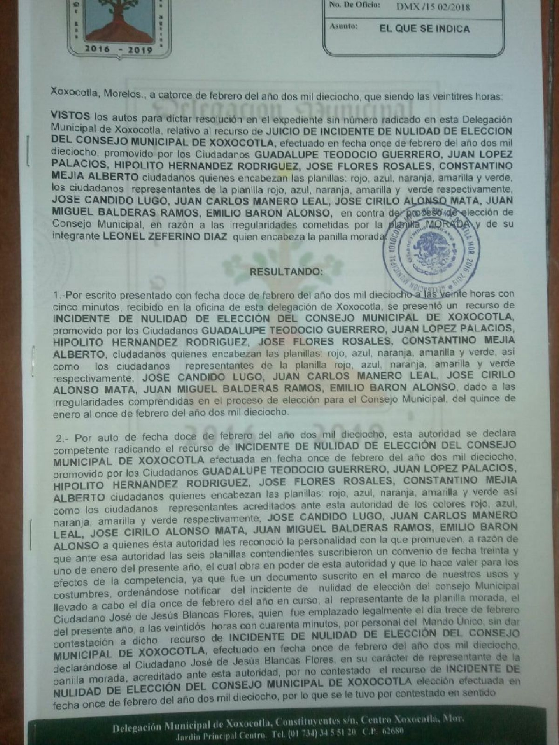 Nula, votación para elegir Concejo Municipal: Delegación de Xoxocotla