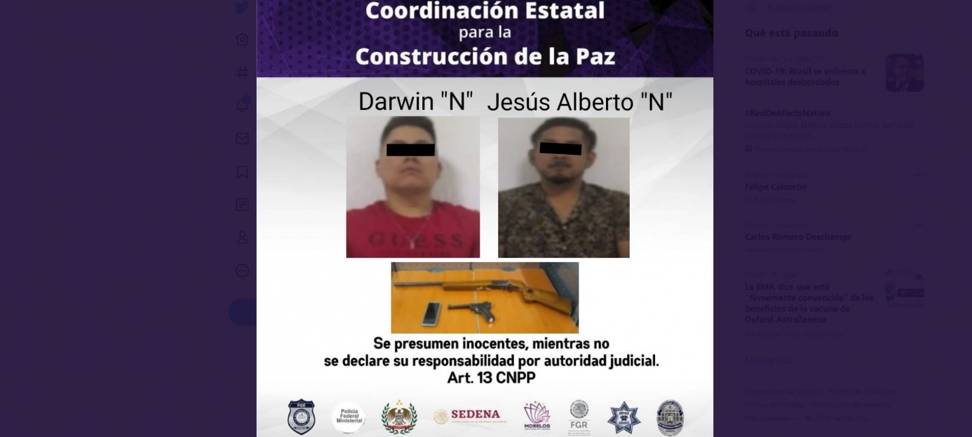 Atrapan a dos jóvenes armados en el municipio de Tepoztlán