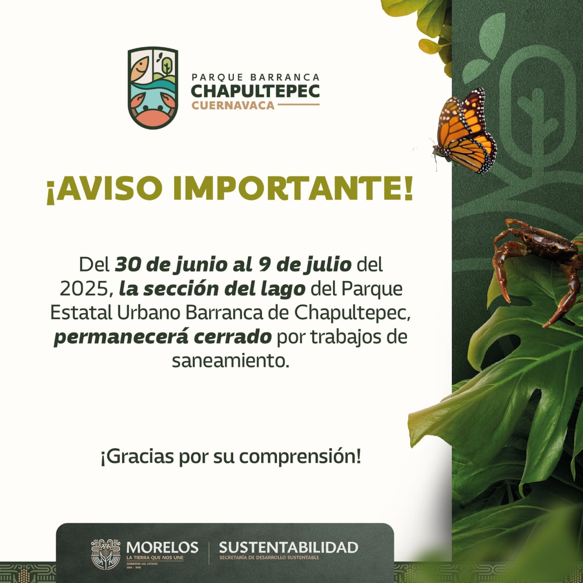 Cerrada por saneamiento sección del lago del Parque Estatal Urbano Barranca de Chapultepec