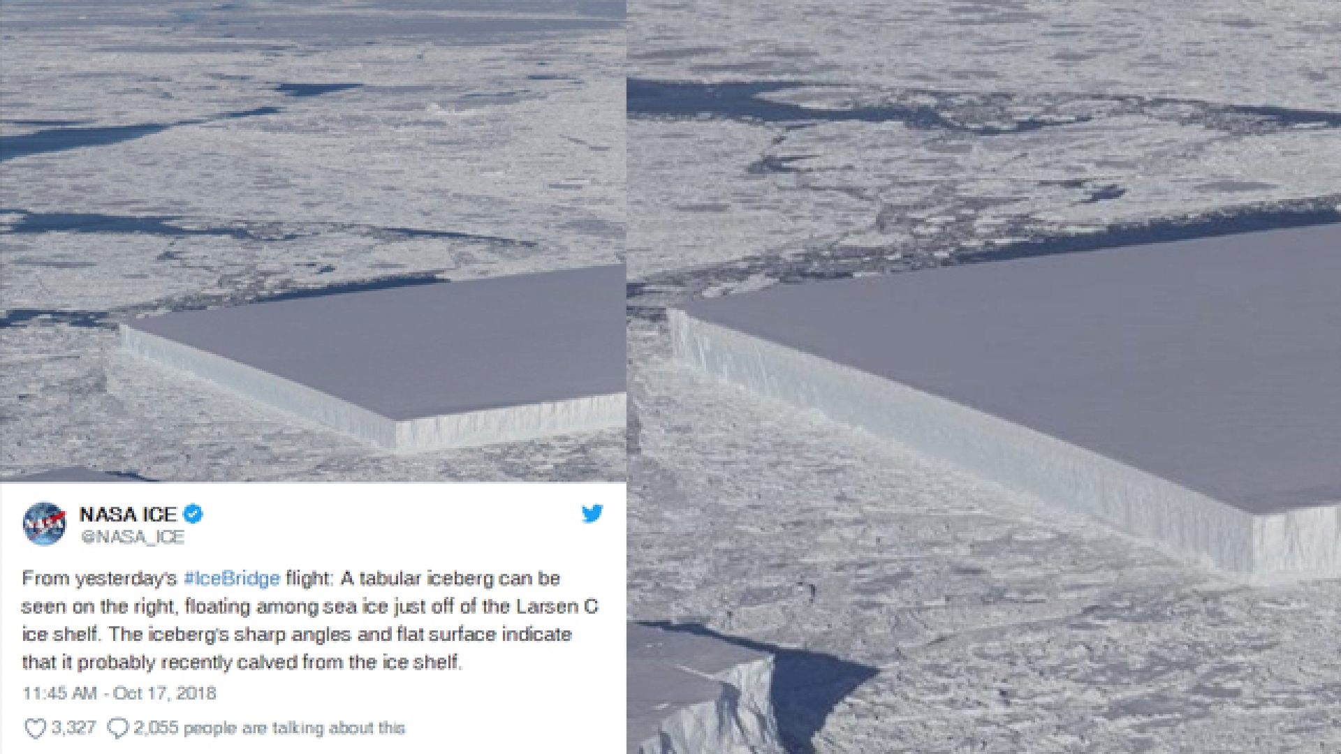La NASA difunde impresionantes imágenes de ‘iceberg’ perfectamente rectangular en la Antártica