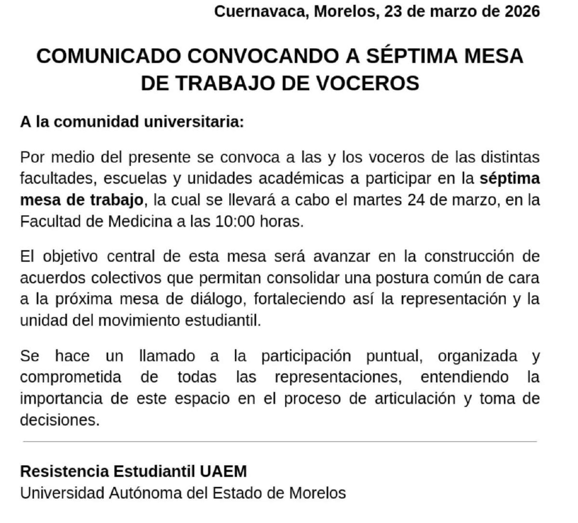 Se prepara Resistencia Estudiantil para diálogo