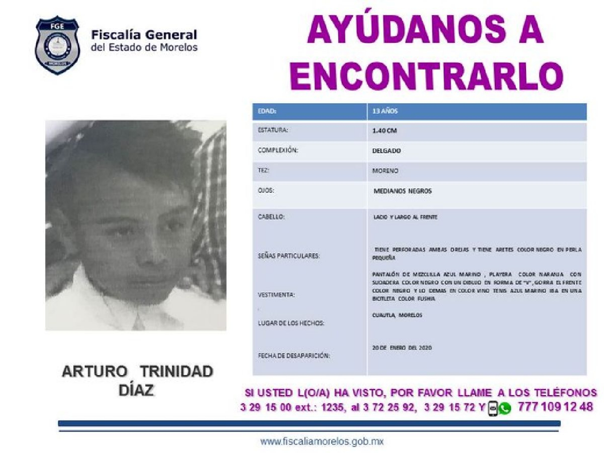 Buscan a un adolescente que desapareció en Cuautla