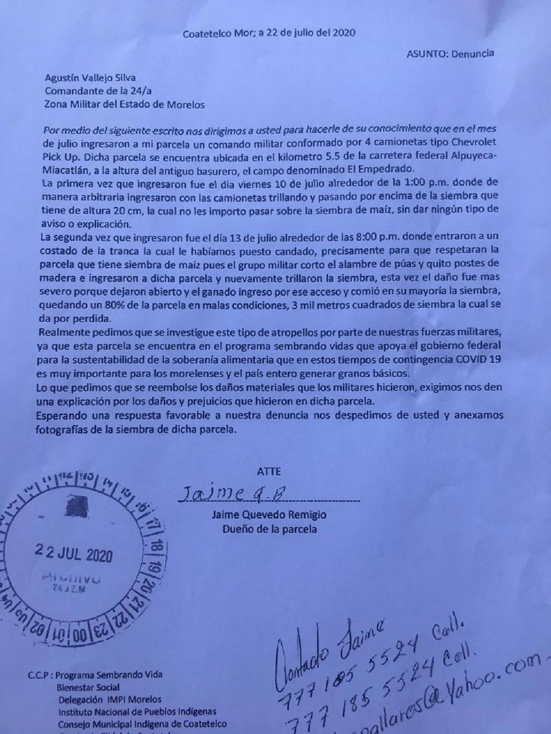 Familia de Coatetelco denuncia abuso por parte de militares
