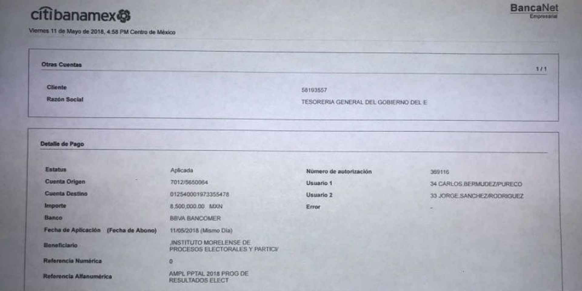 Da a conocer Secretaría de Hacienda que se depositaron 8.5 mdp al Impepac