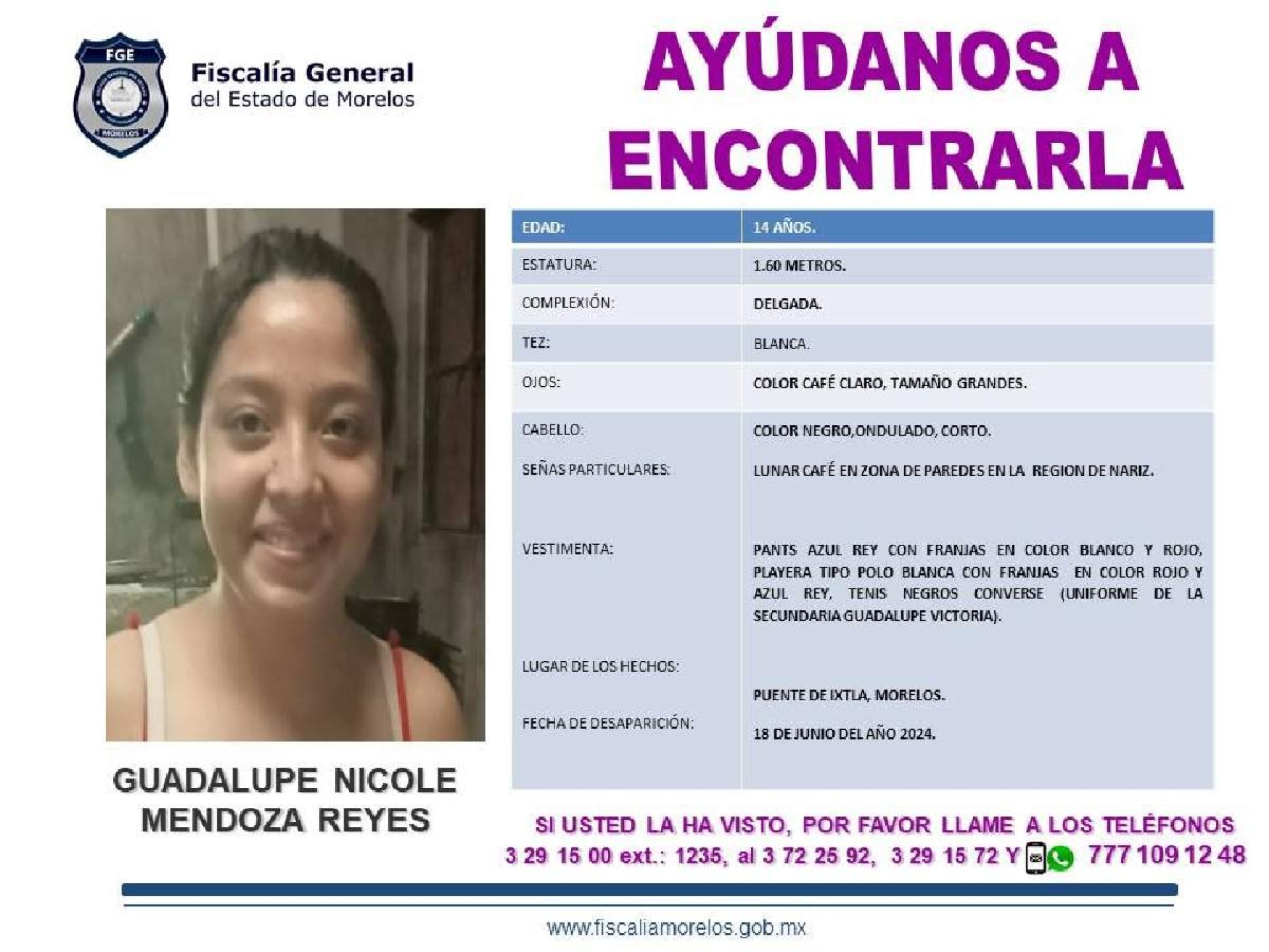 Una adolescente desapareció en Puente de Ixtla