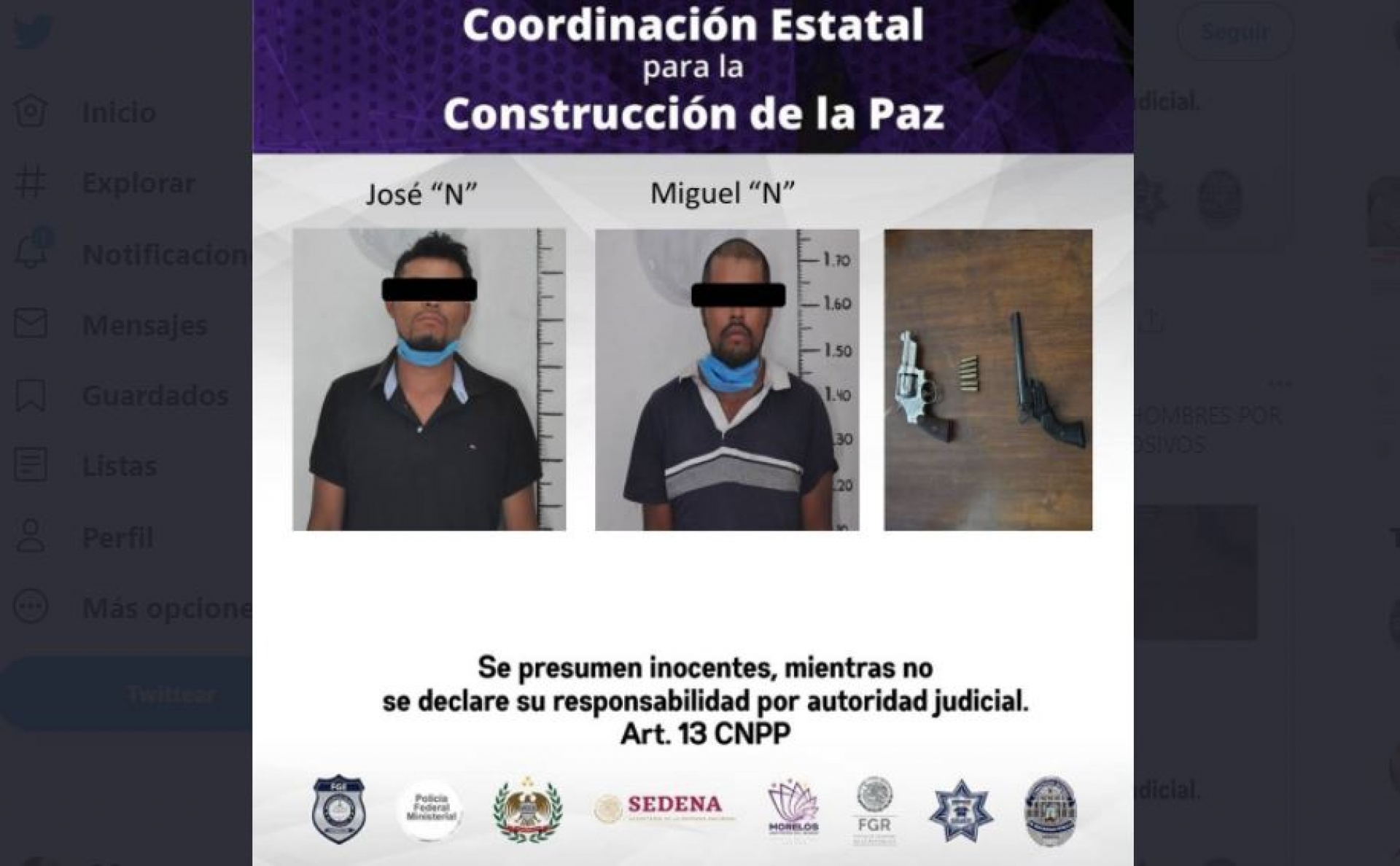 Atrapan a dos individuos armados en Cocoyoc