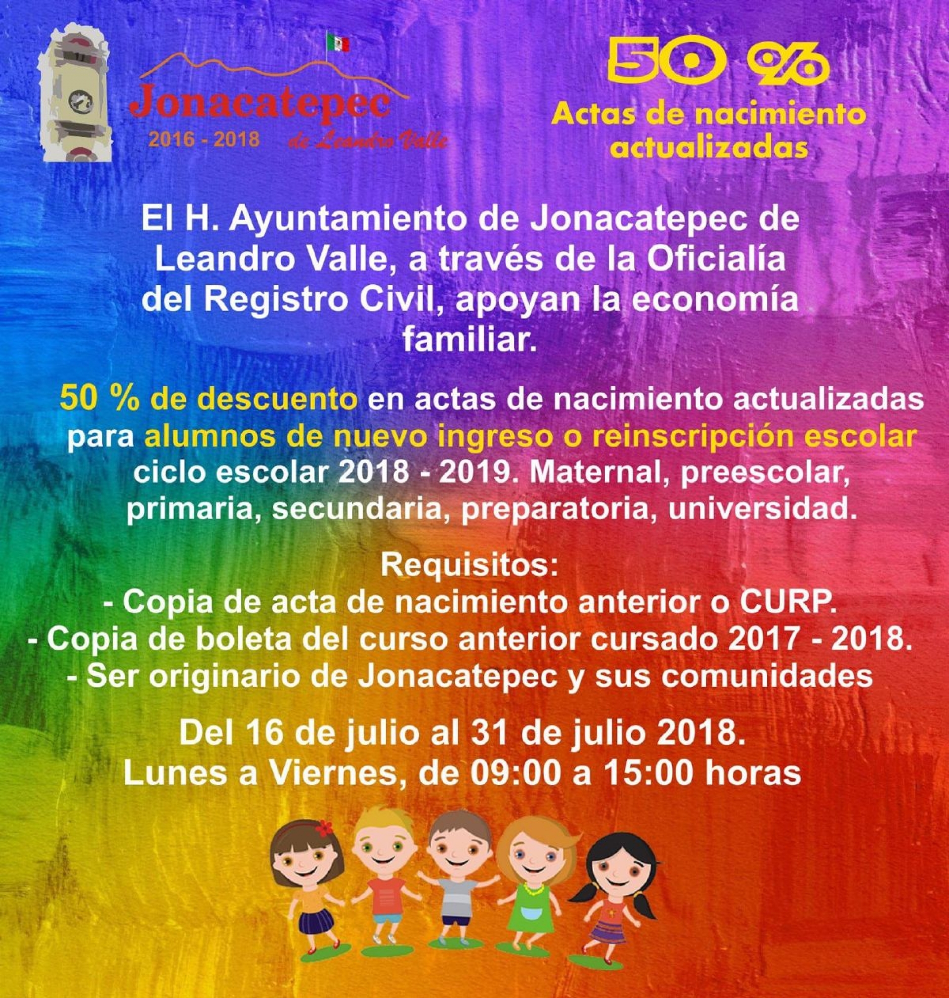 Anuncia gobierno de Jonacatapec descuento en actualización de actas de nacimiento