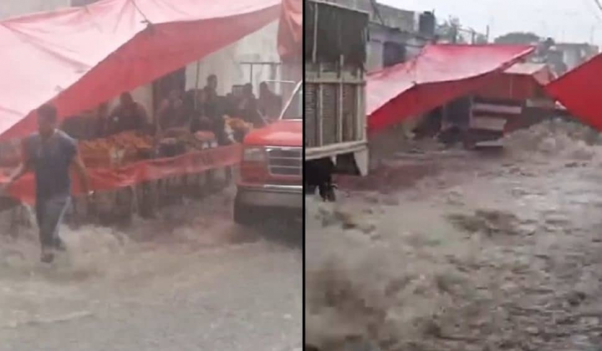 Inundaciones en Tlalnepantla arrastran a una mujer y un tianguis