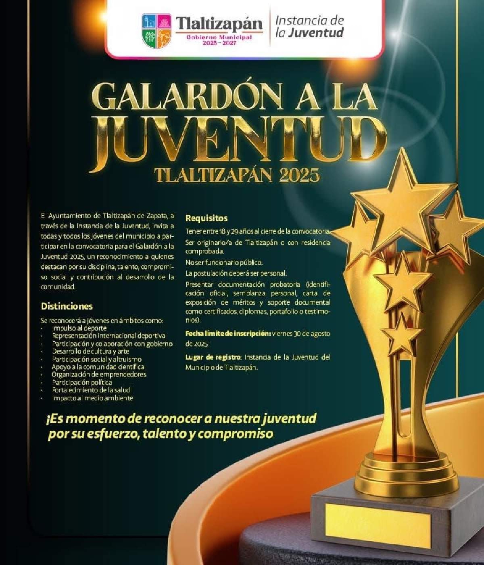 Premiarán a jóvenes destacados de Tlaltizapán