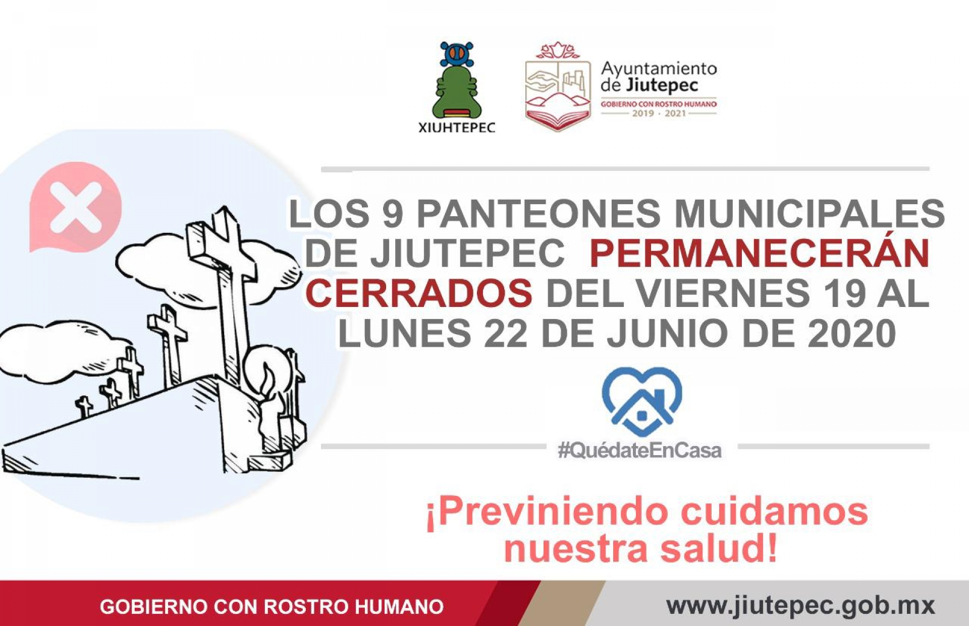 Permanecerán cerrados los nueve panteones municipales en Jiutepec, del 19 al 22 de junio