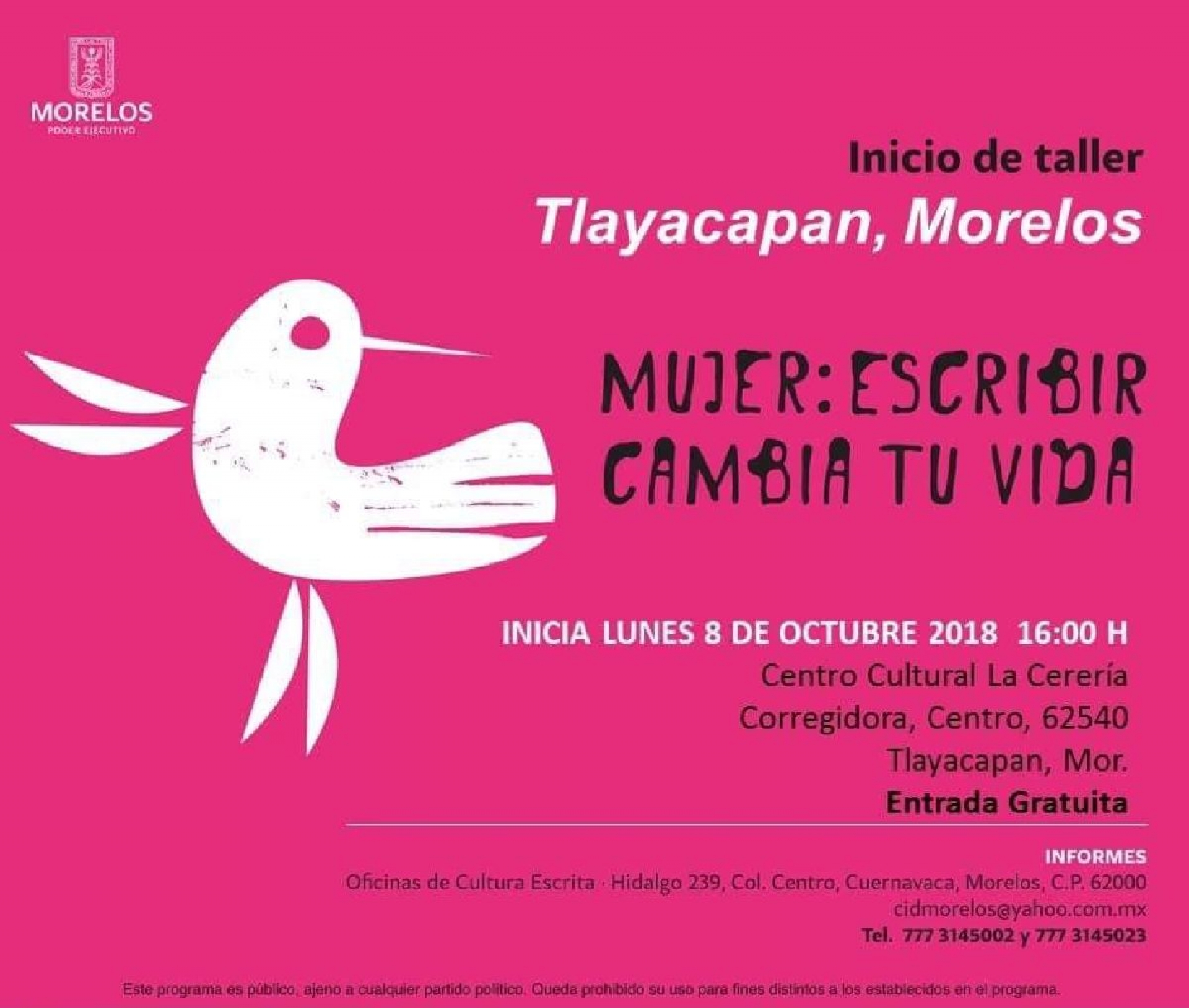 Invitan al taller “Mujer: escribir cambia tu vida” en Tlayacapan