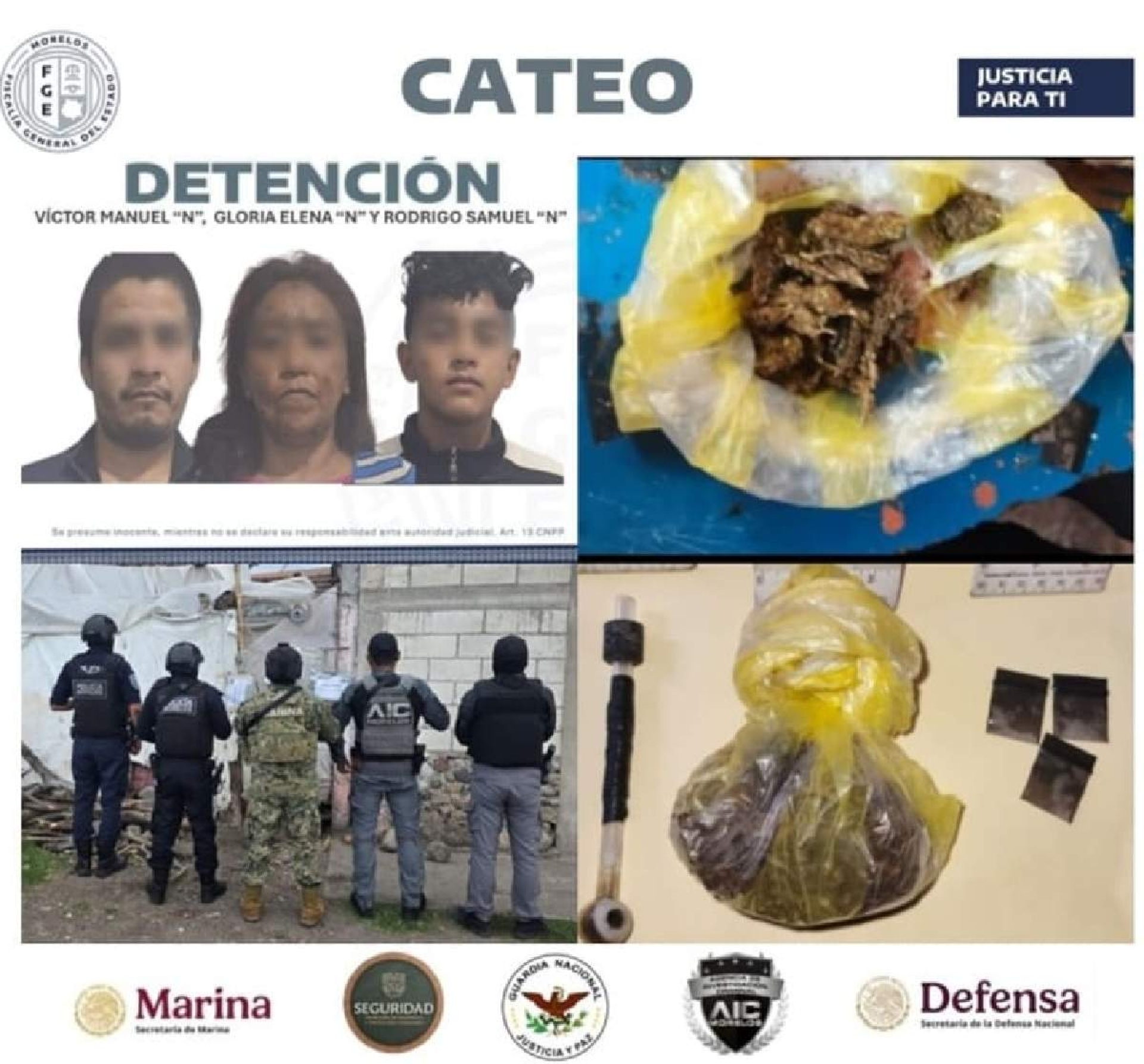 Detienen a tres en un cateo