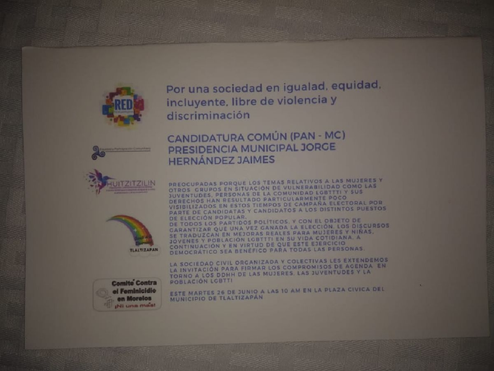Llaman asociaciones civiles a candidatos firmar a pacto de civilidad y por la no violencia de género