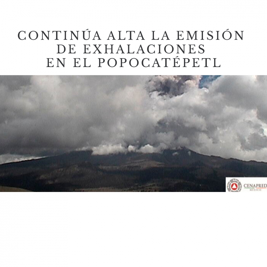 Continúa alta la emisión de exhalaciones en el Popocatépetl