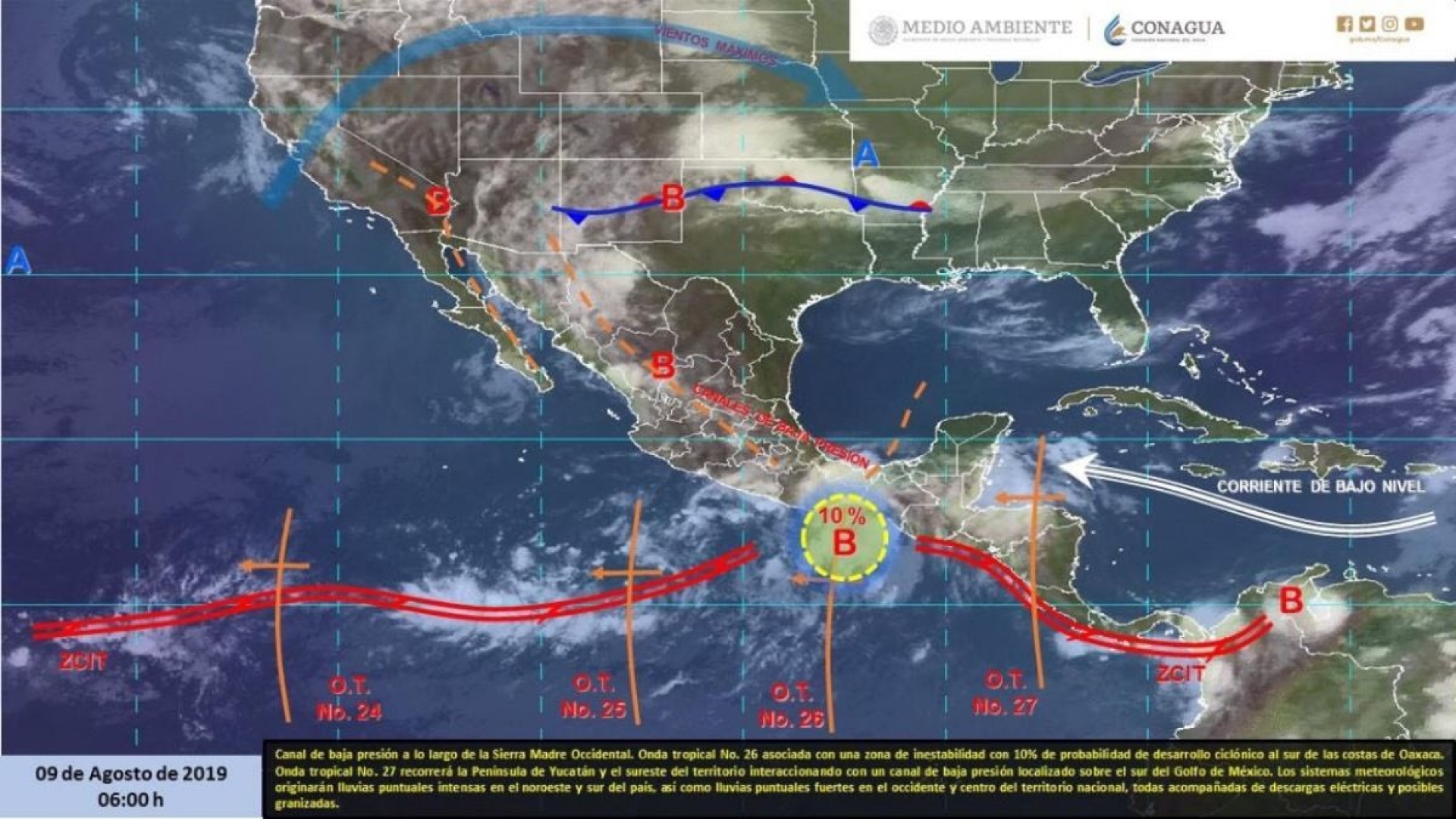 Persiste probabilidad de lluvias moderadas durante el fin de semana