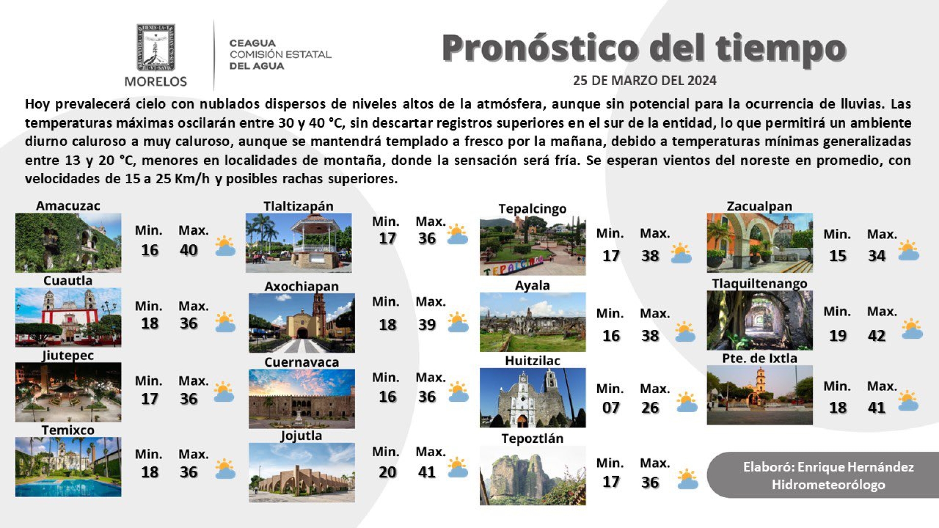 Continuará prevaleciendo ambiente caluroso a muy caluroso en el día