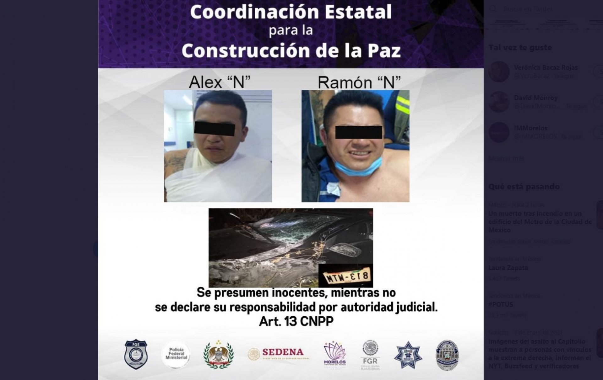 Dos individuos hurtaron las llantas de un auto