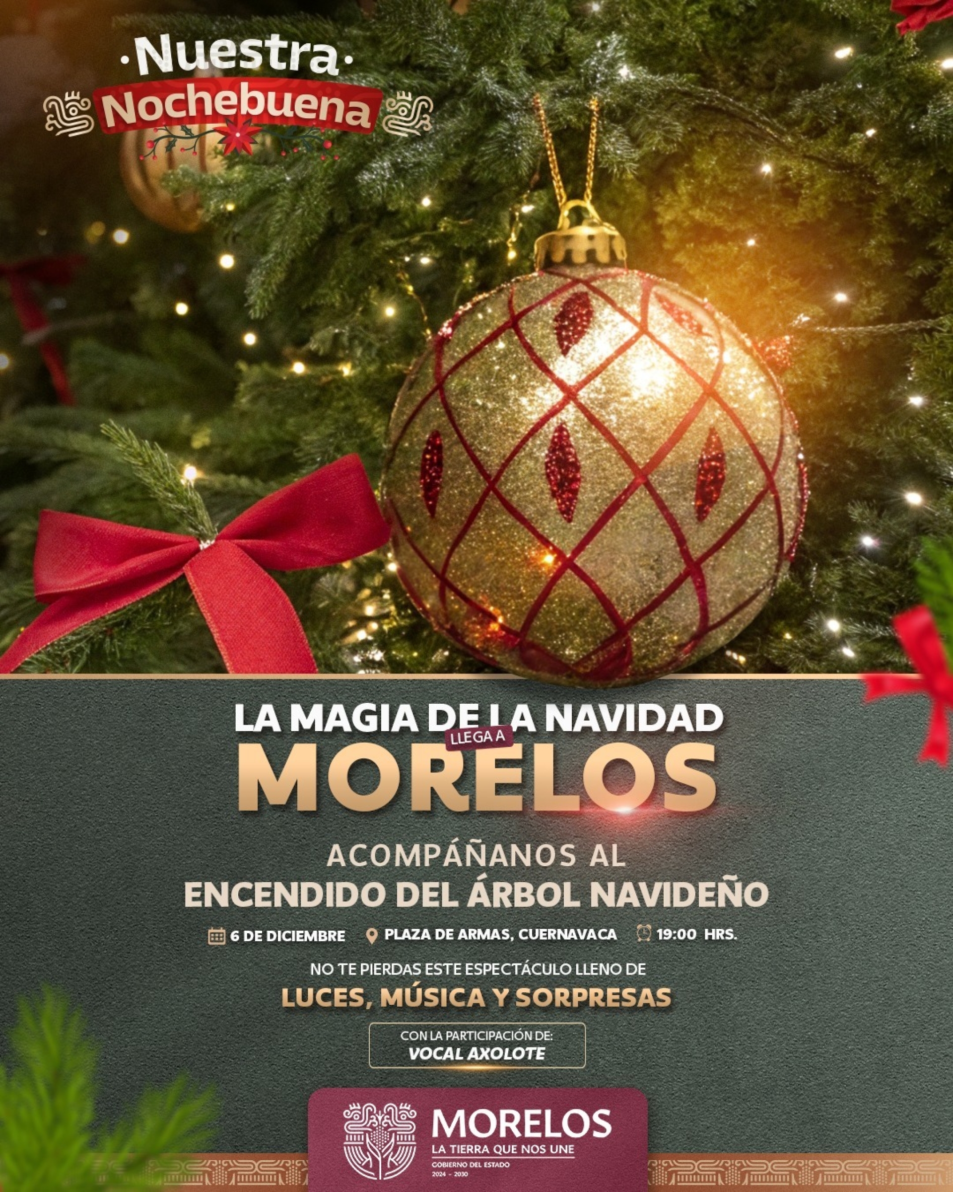 Preserva Margarita González Saravia tradición del encendido del árbol de navidad en Cuernavaca