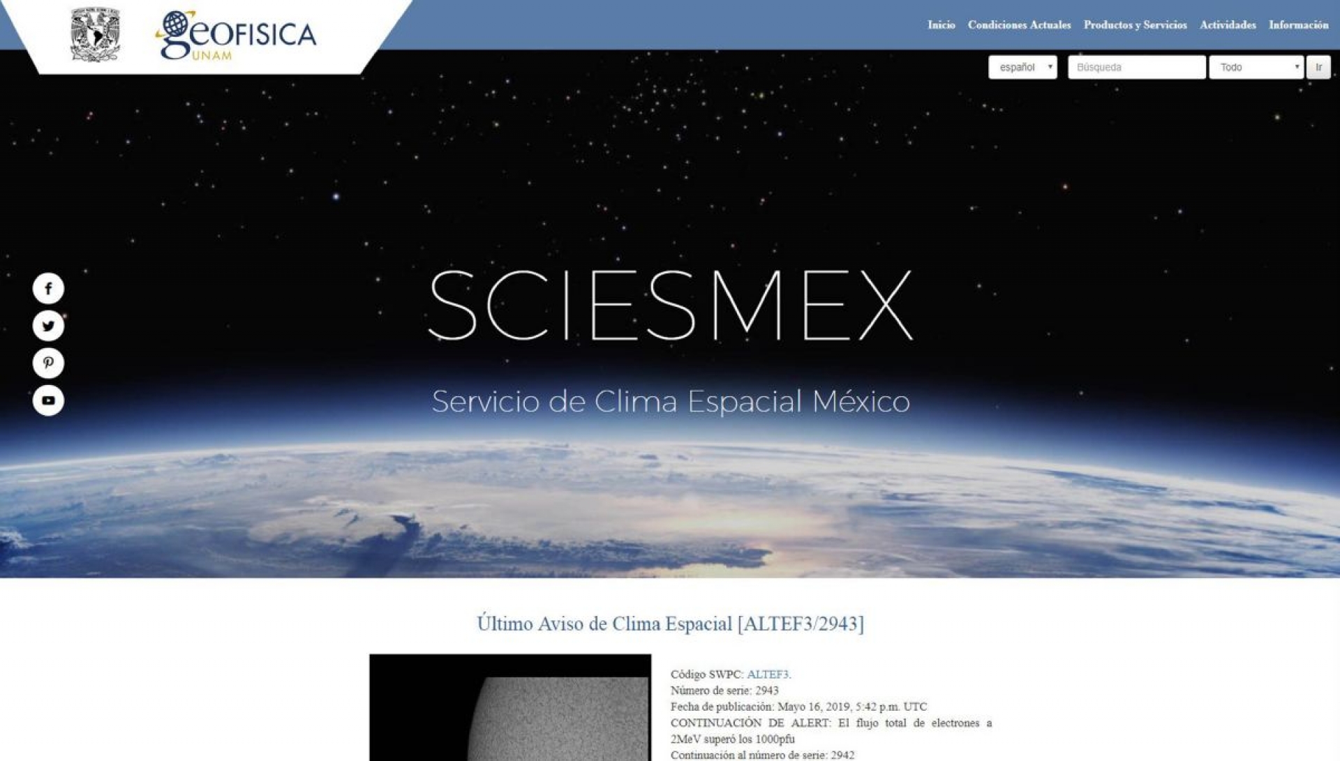 Certifican al servicio de clima espacial México, de la UNAM