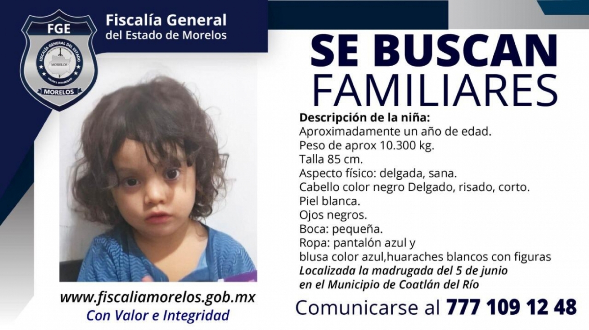 Hallan a una niña abandonada en Coatlán del Río