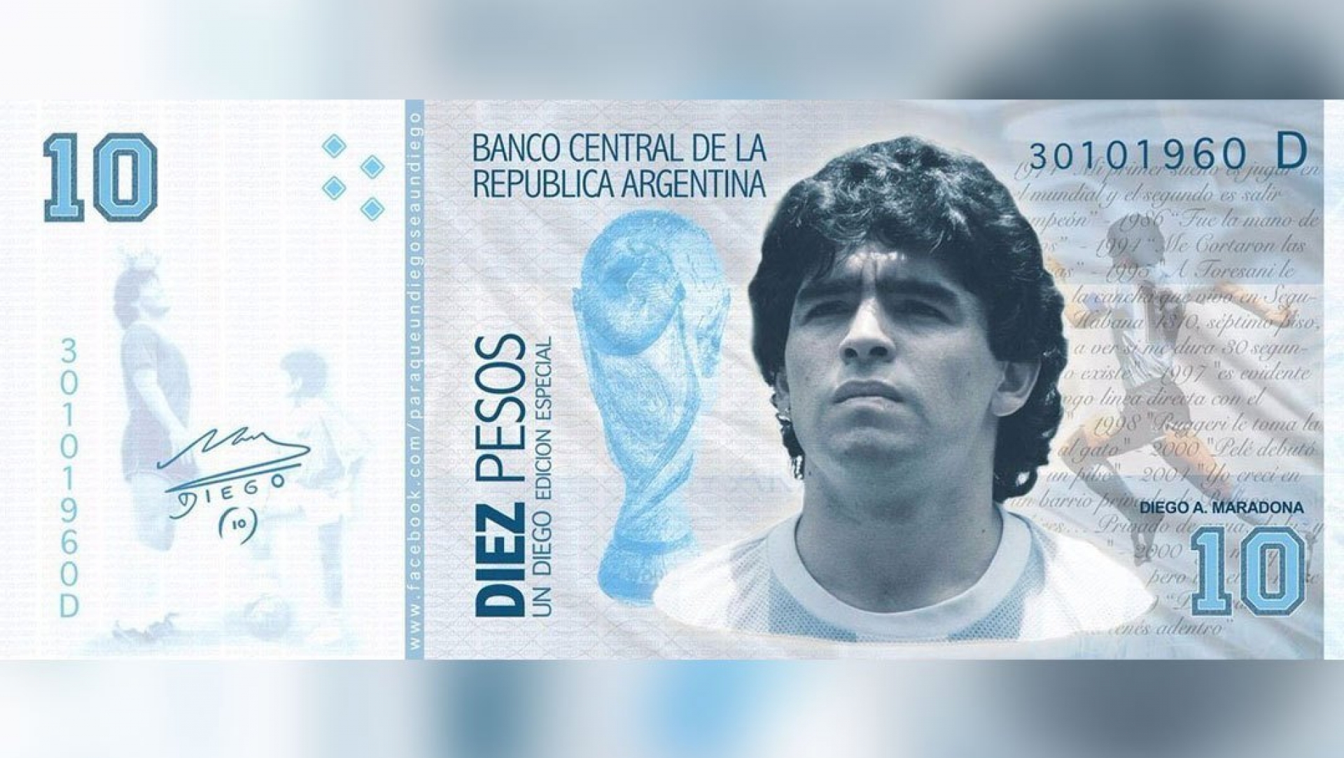 Proponen crear nuevo billete de diez pesos en honor a Diego Armando Maradona
