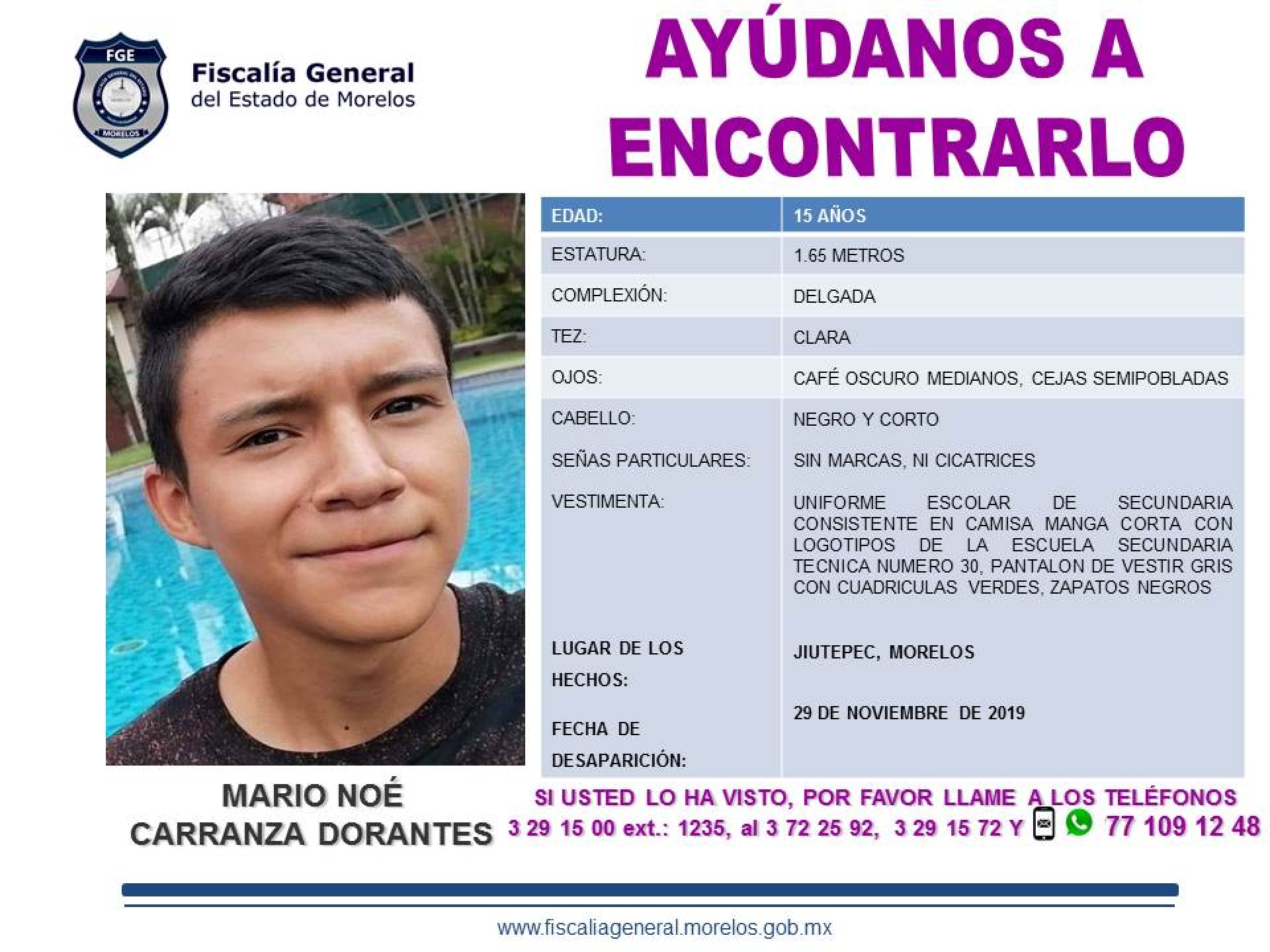 Reportan la desaparición de un alumno de secundaria