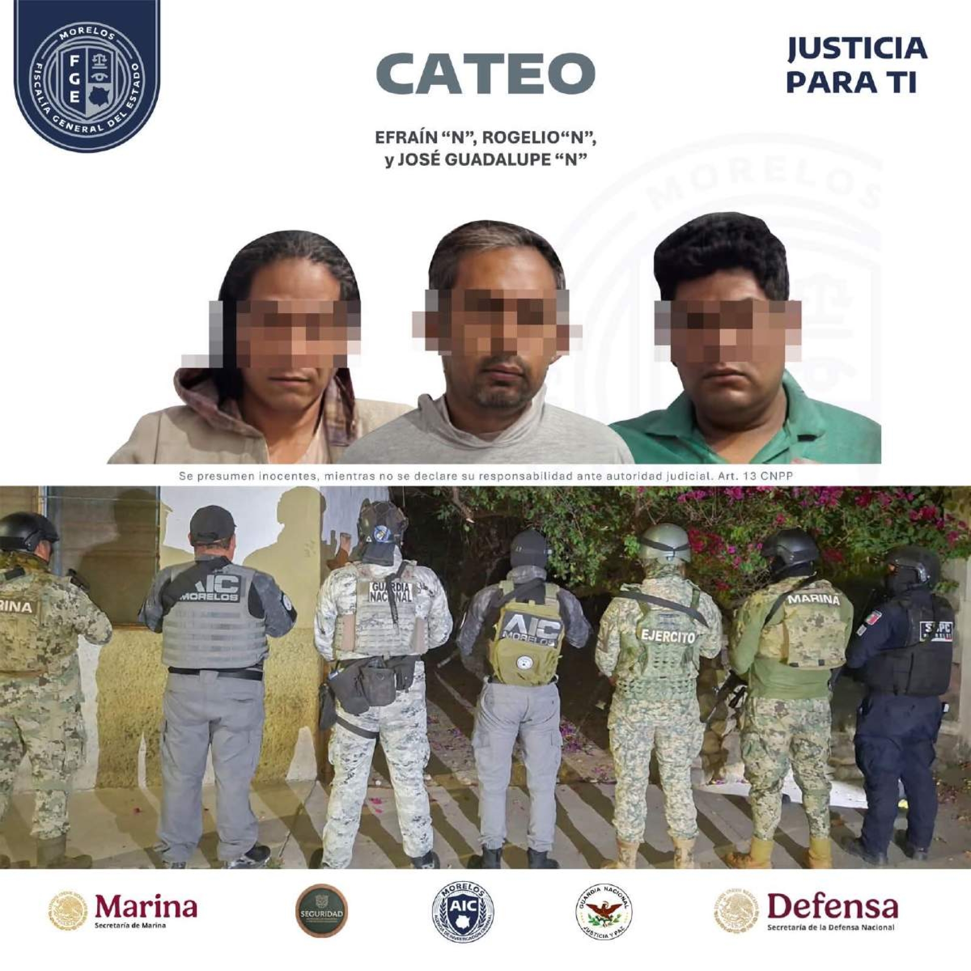 Capturan a tres hombres durante cateo Yecapixtla
