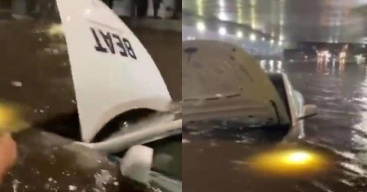 Tesla se queda atrapado por inundaciones en CDMX