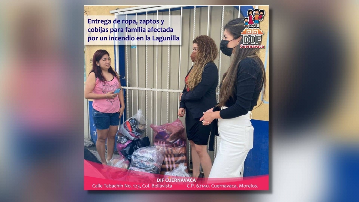 Entrega DIF Cuernavaca despensa y ropa a familia afectada por incendio, en la colonia Lagunilla