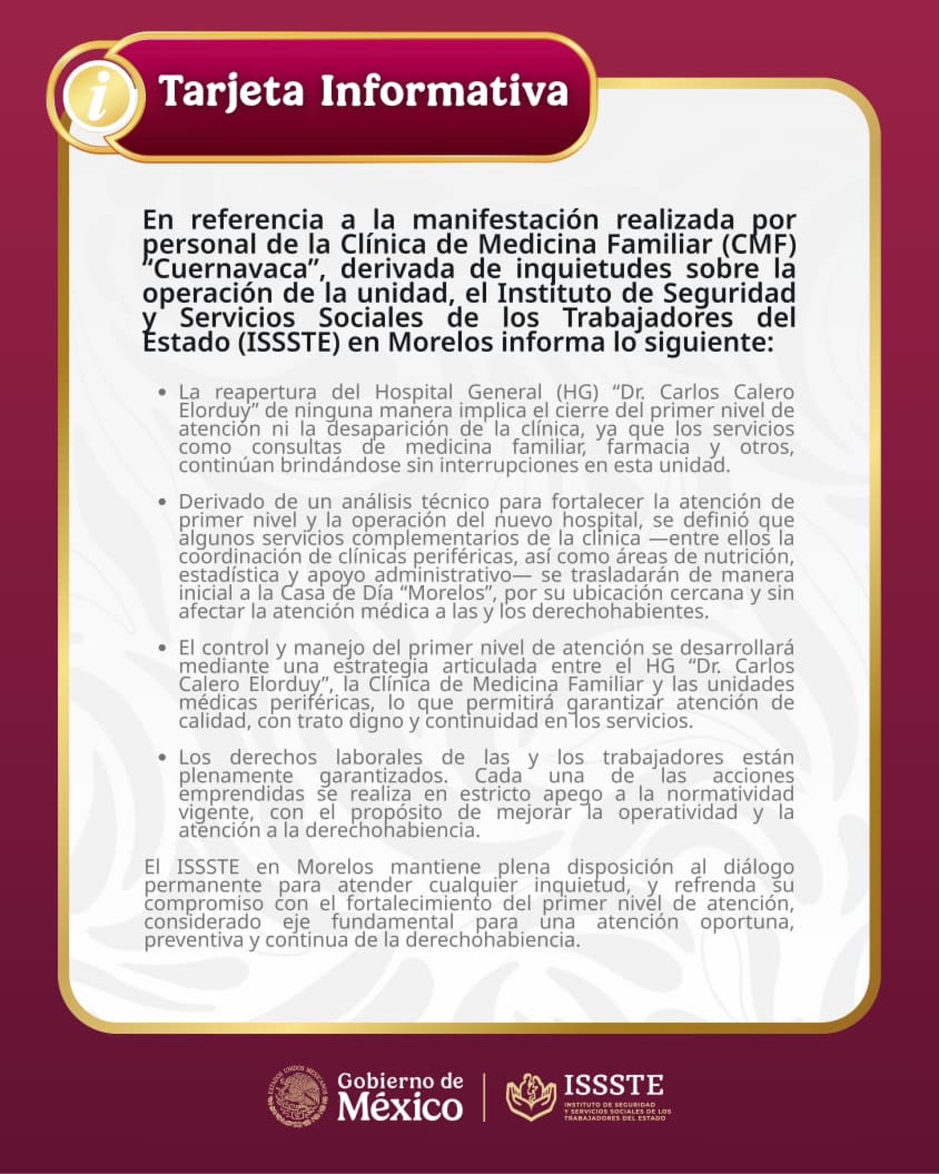 Refrenda ISSSTE en Morelos compromiso con el fortalecimiento del primer nivel de atención