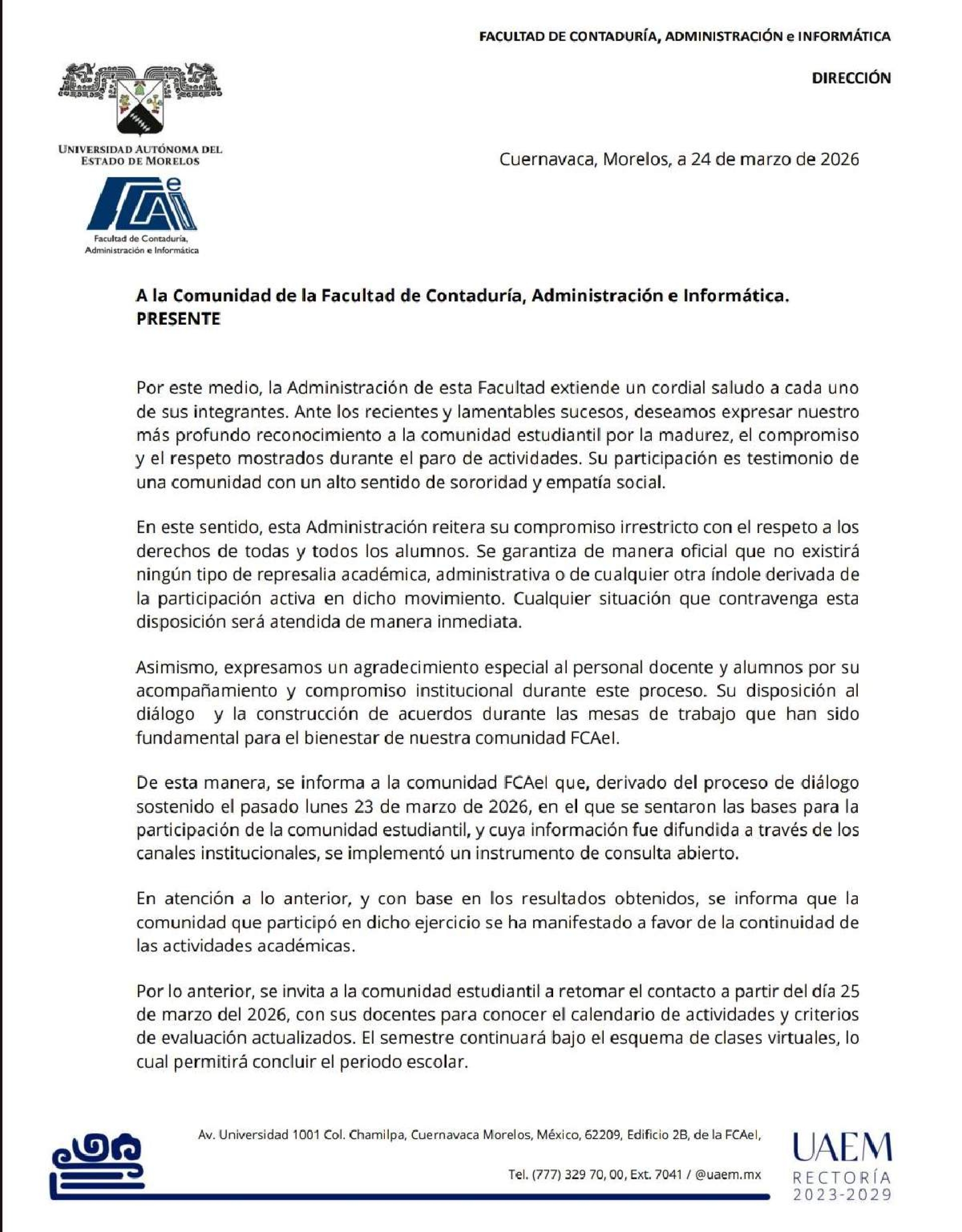Facultad de Contaduría convoca a clases virtuales