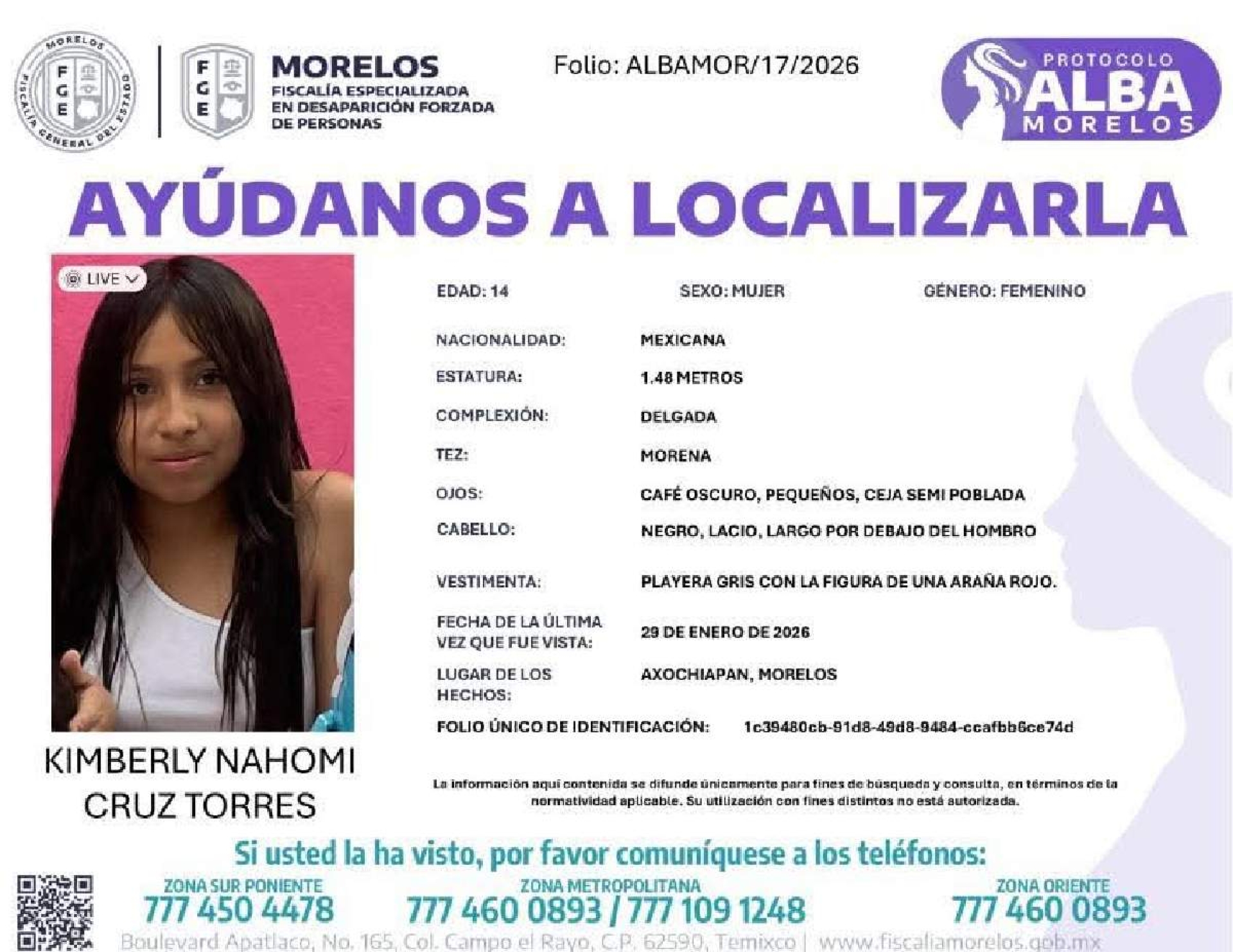 Una adolescente desapareció en Axochiapan