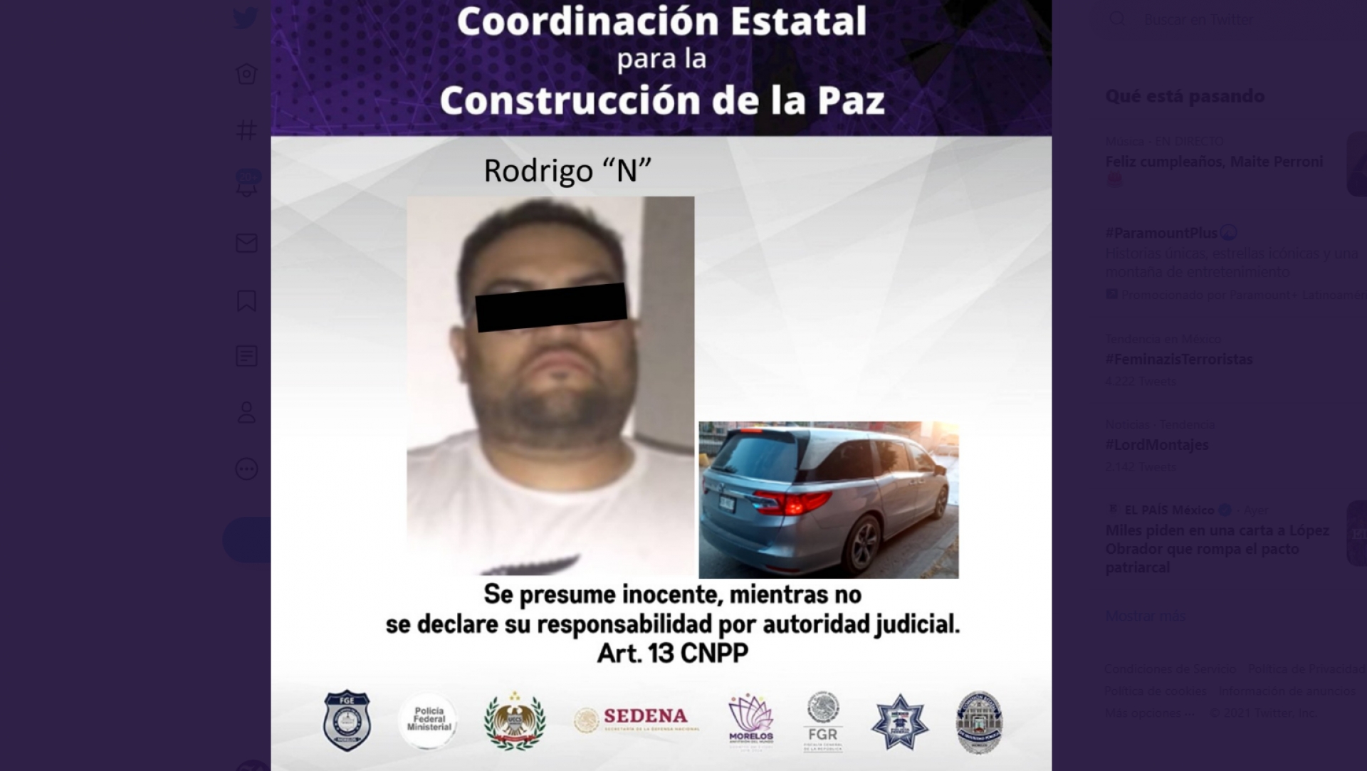 La camioneta que conducía tiene reporte de robo