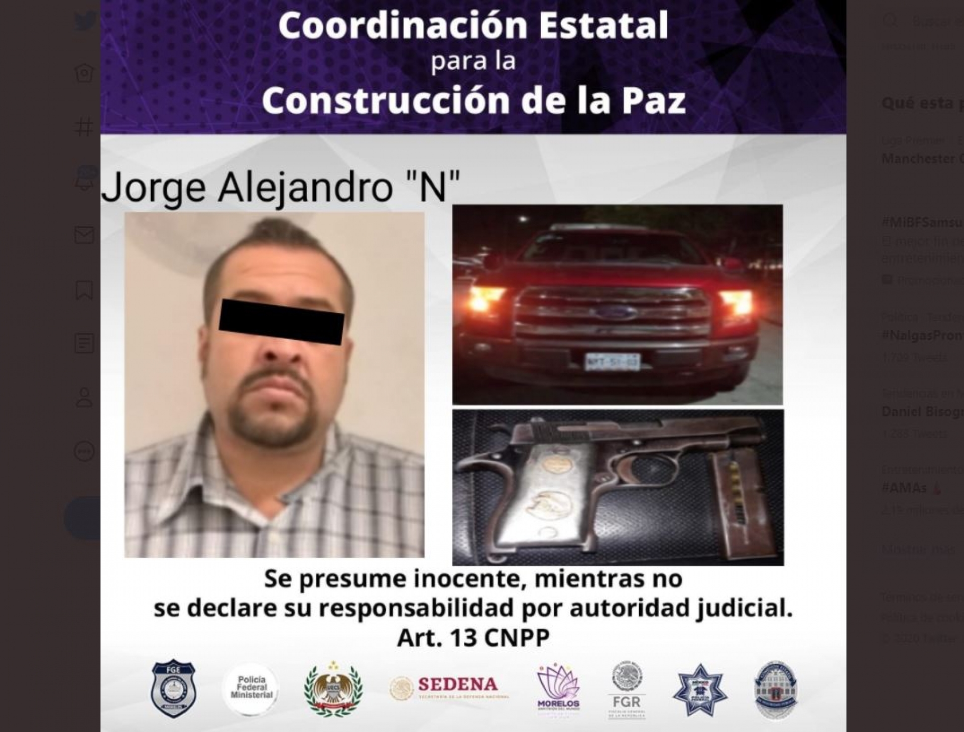 Llevaba una .380 en la camioneta