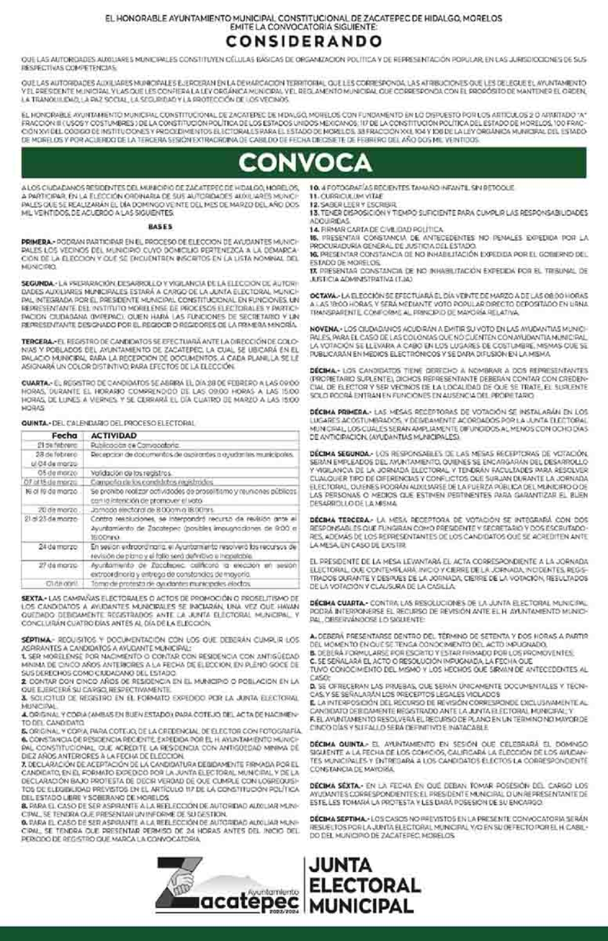 Abiertas, convocatorias para ayudantes municipales en Zacatepec y Tlaltizapán